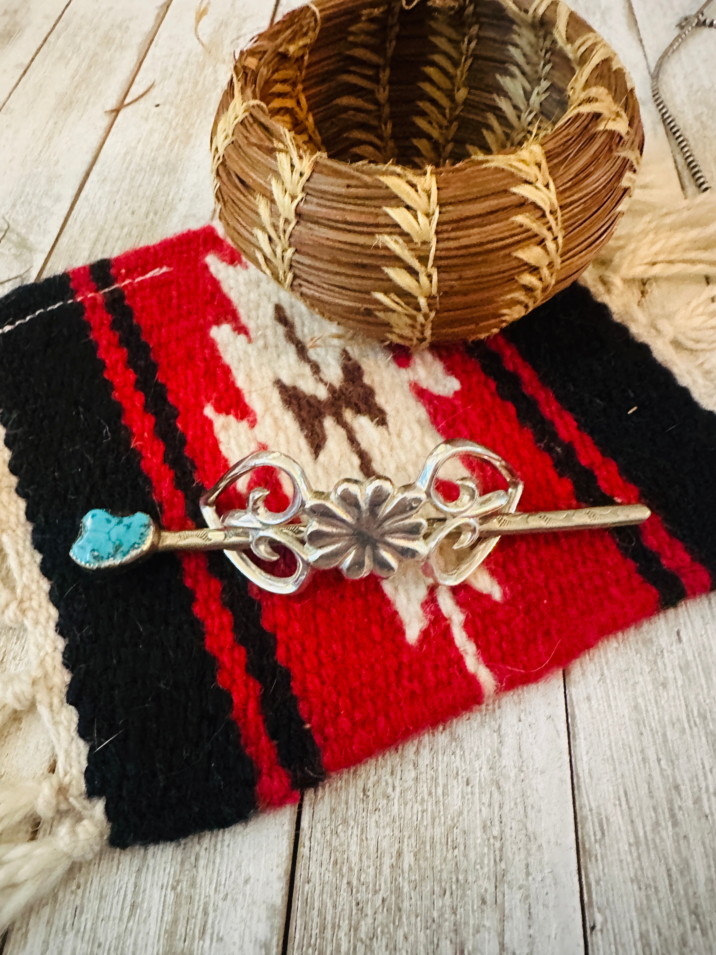 Old Pawn Turquoise & Sterling Silver Hair Pin