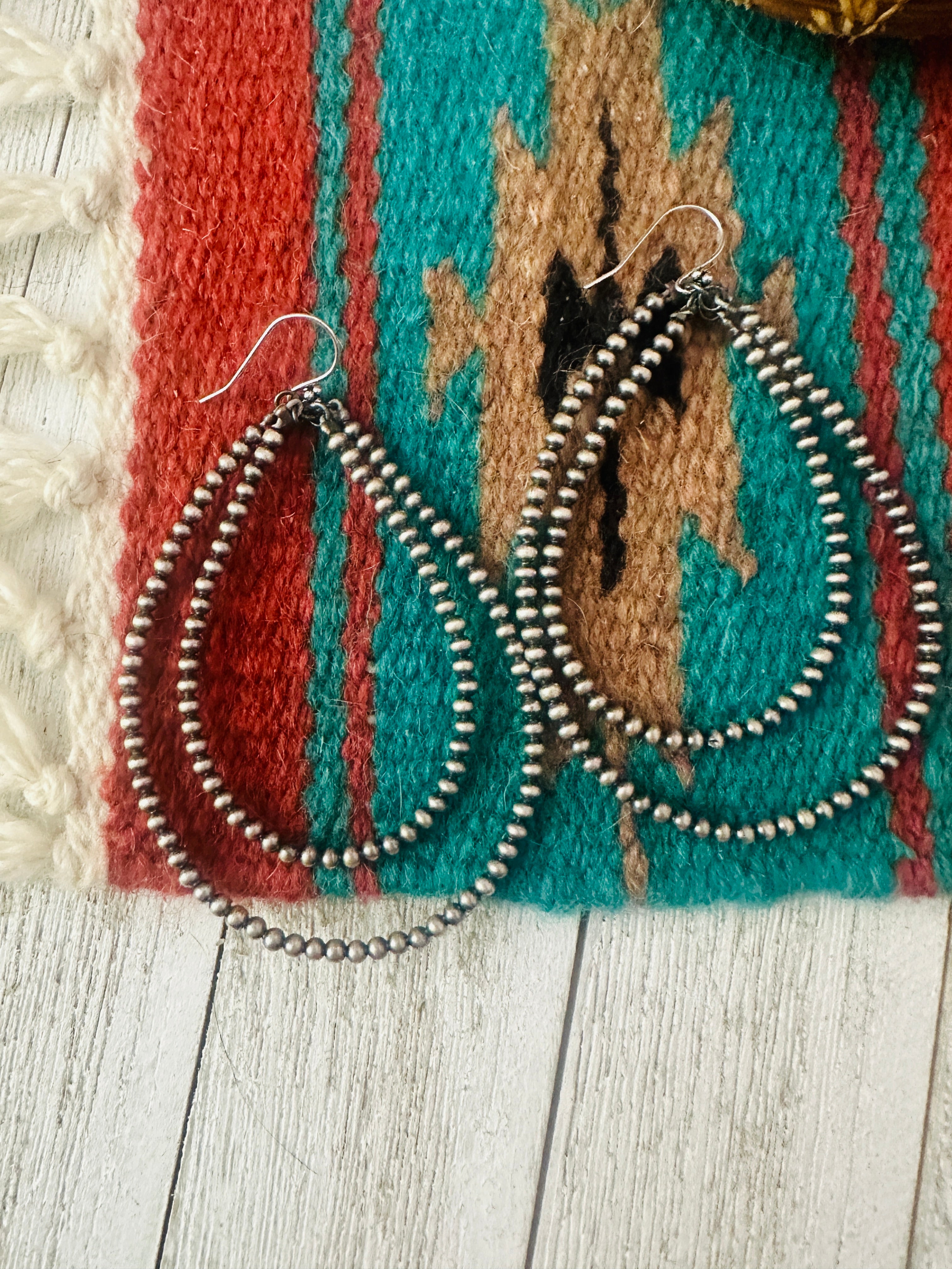 Handmade Sterling Silver Pearl Dangle Double Hoop Earrings 3mm