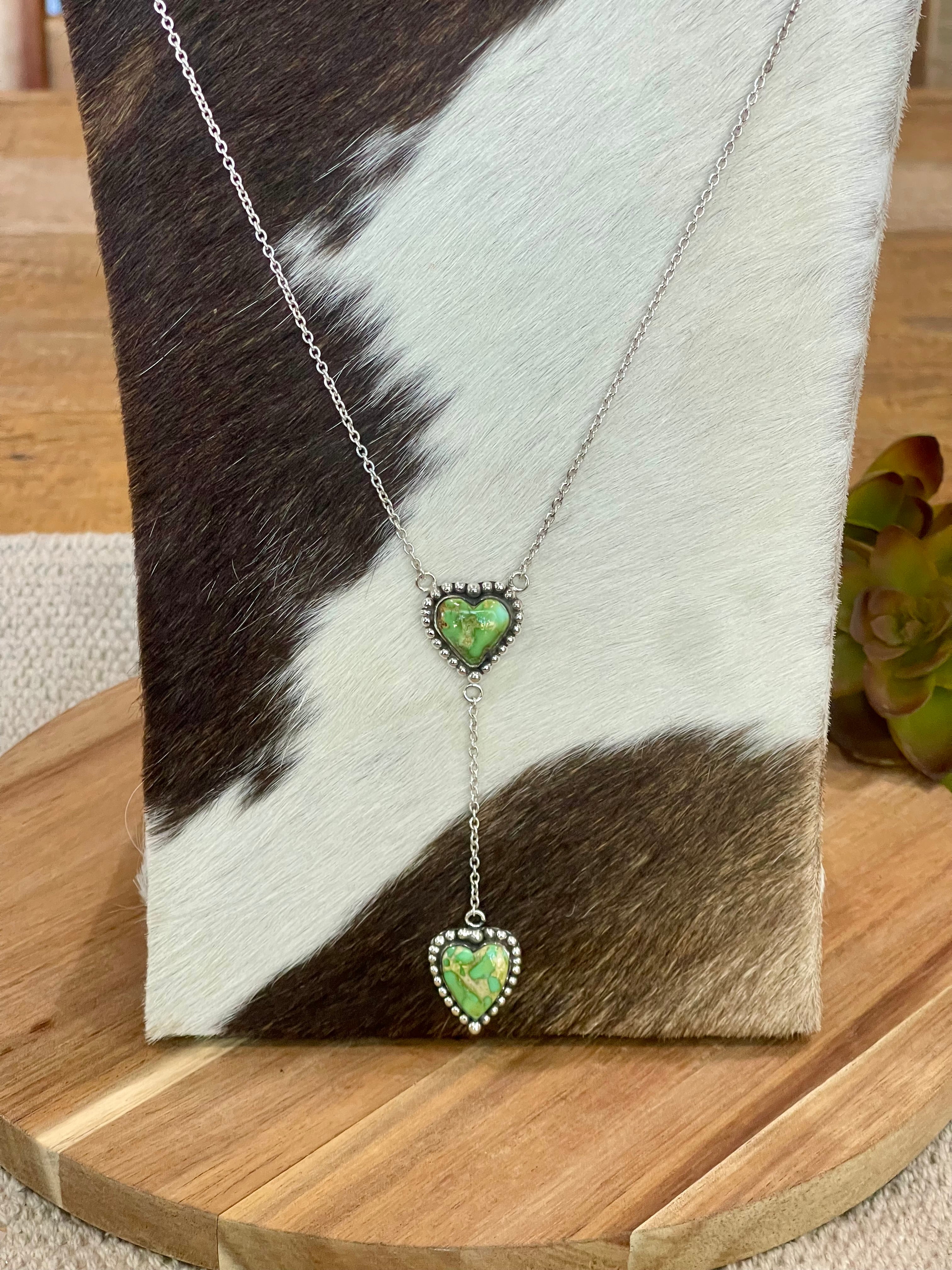 Handmade Sterling Silver & Sonoran Mountain Turquoise 2 Stone Drop Necklace