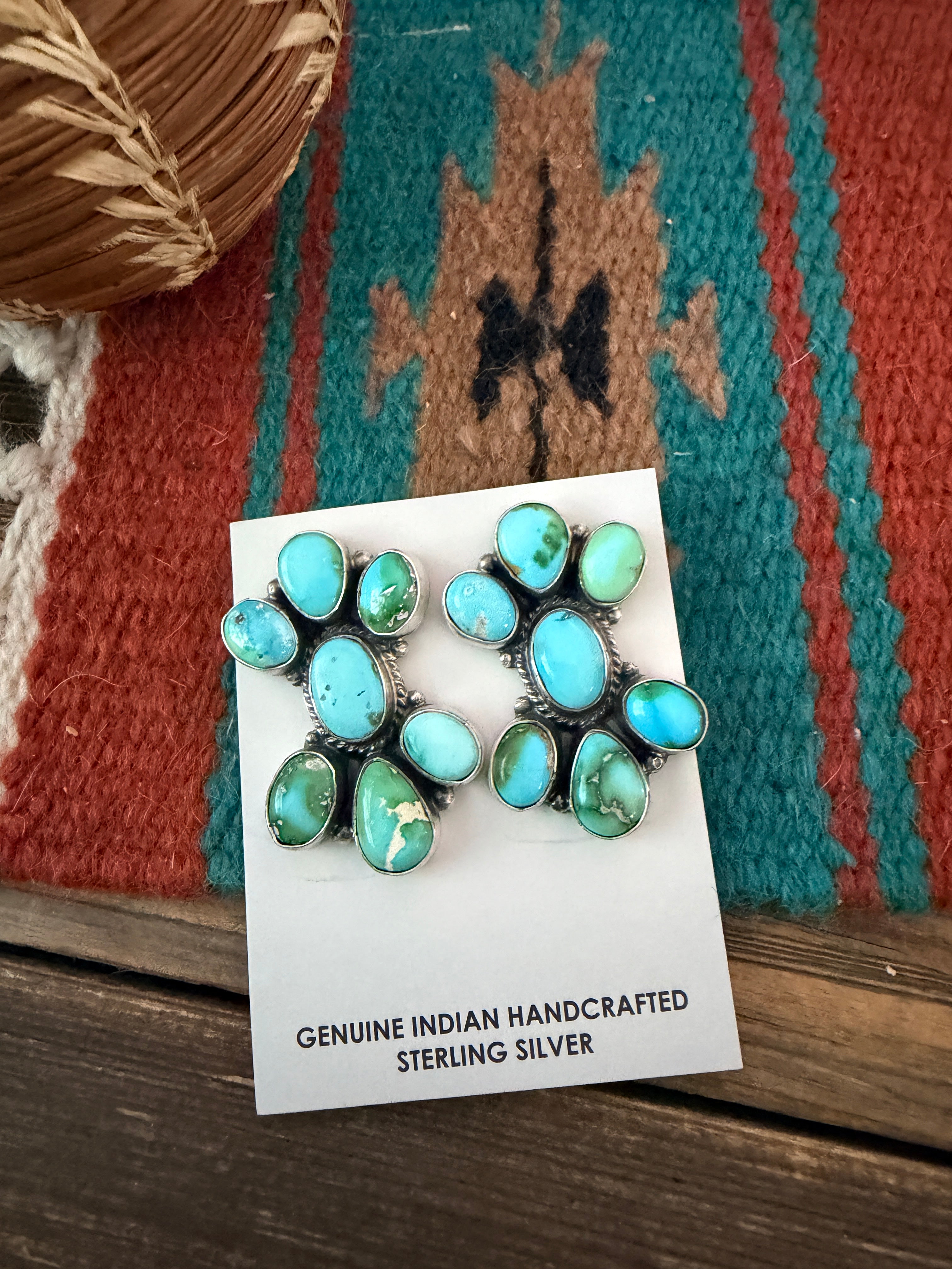 Handcrafted Sonoran Mountain Turquoise & Sterling Silver Cluster Post Earrings
