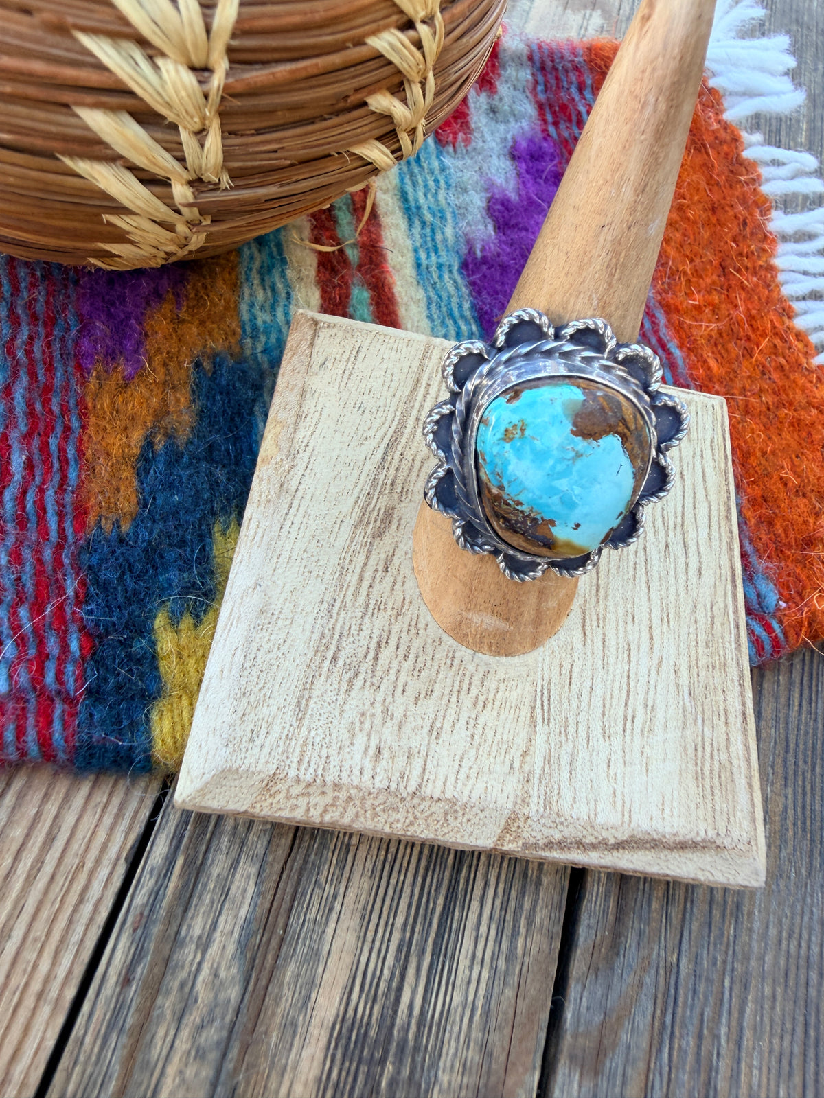 Handcrafted Royston Turquoise & Sterling Silver Ring 8 by Rosella Paxson