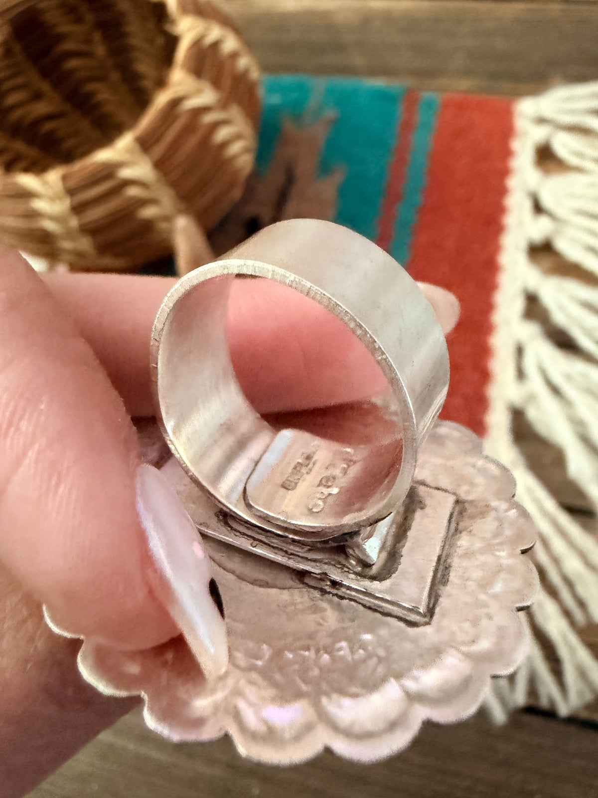Handcrafted Sterling Silver Adjustable Concho Ring by Leander Tahe