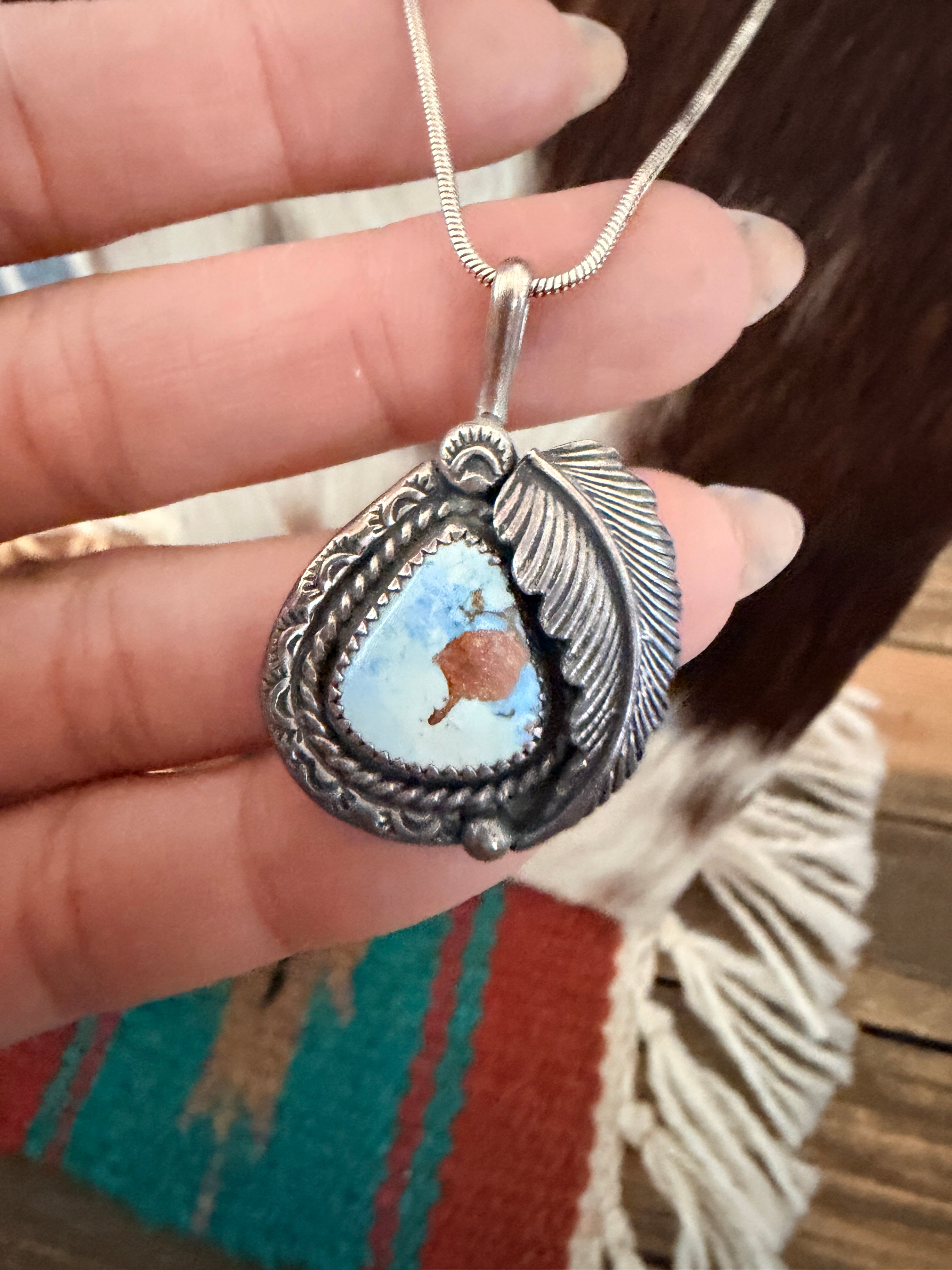 Old Pawn Handcrafted Sterling Silver and Golden Hills Turquoise Necklace