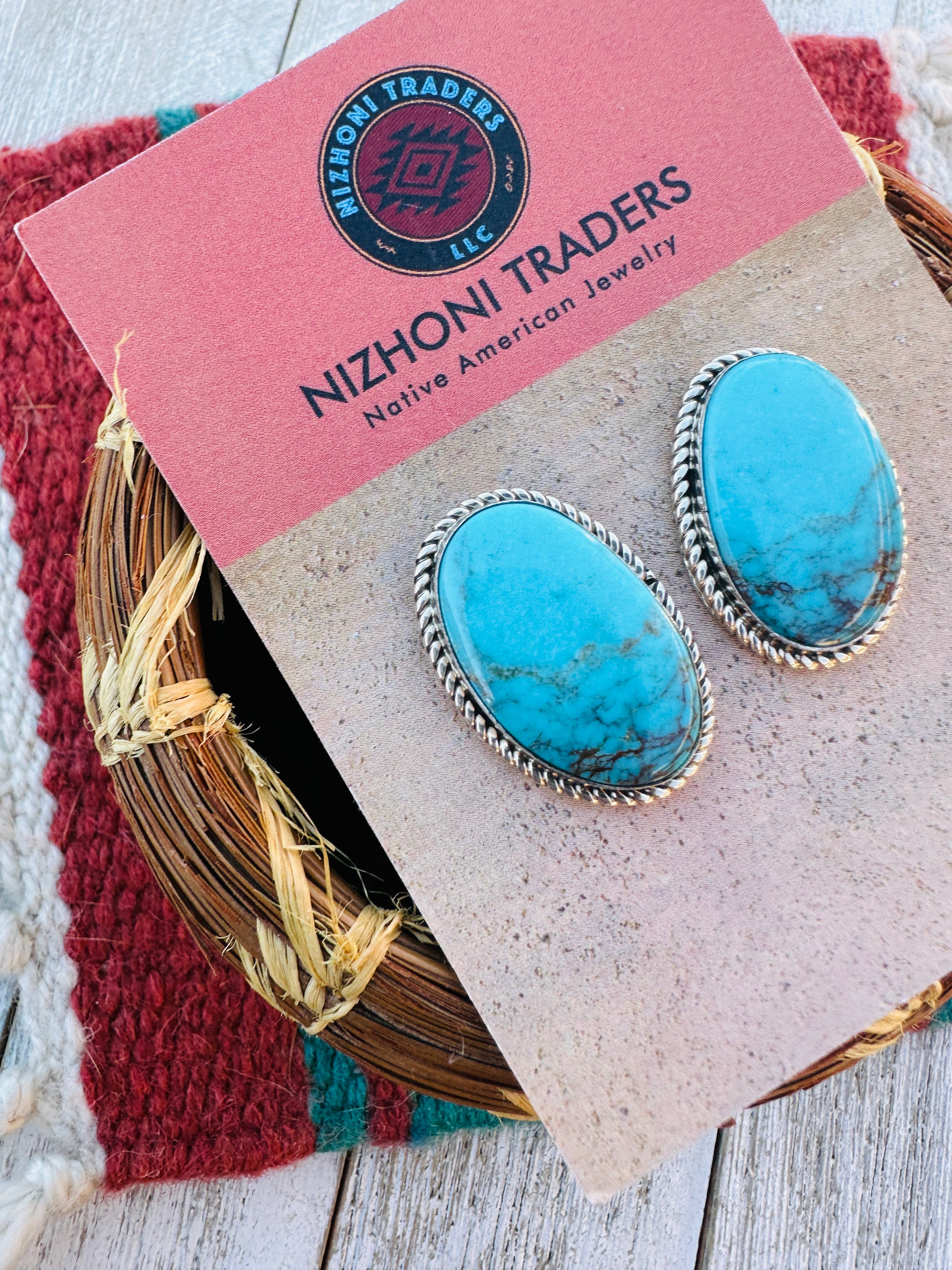 Handcrafted Kingman Turquoise & Sterling Silver Post Earrings