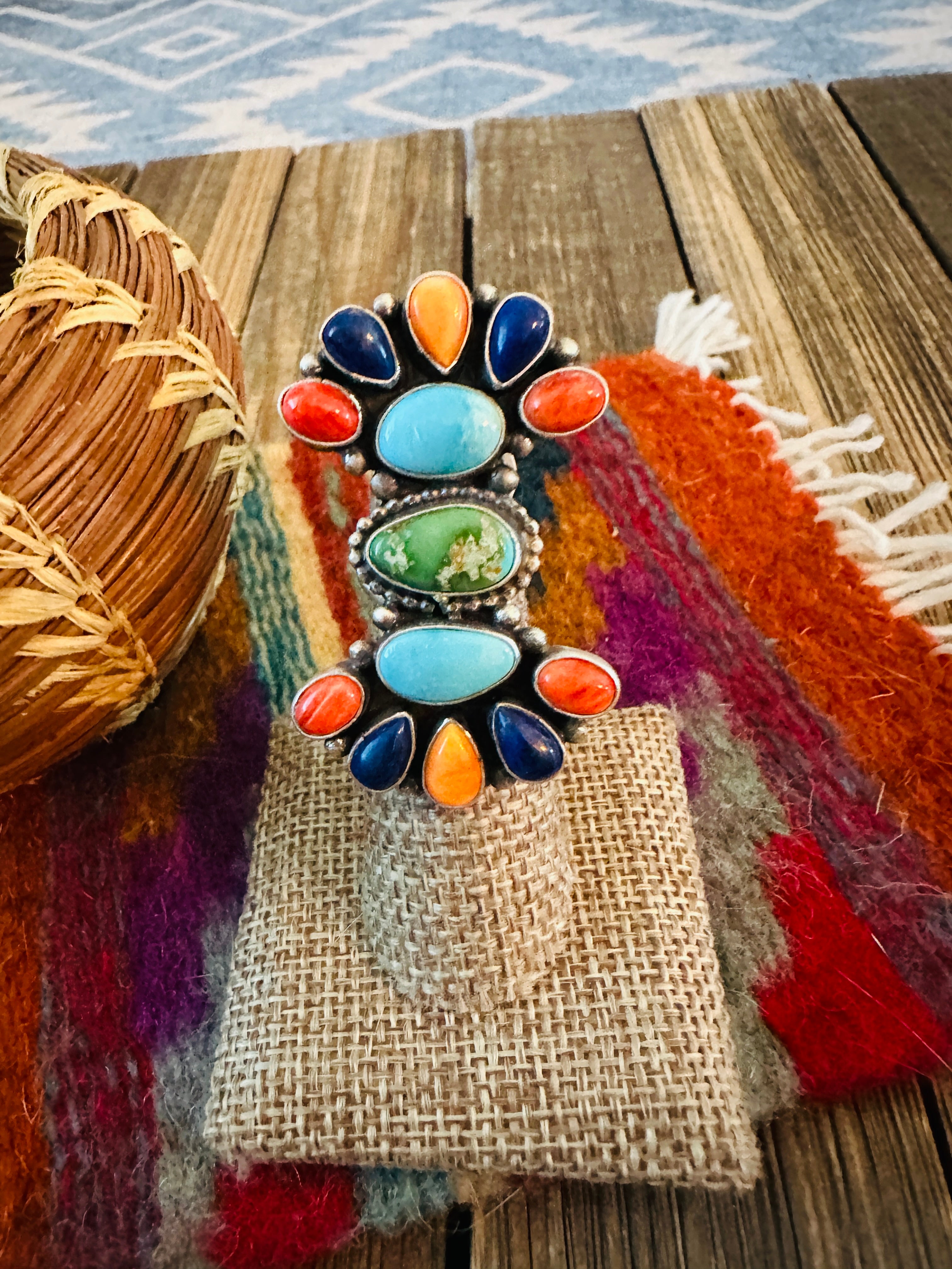 Handcrafted Sterling Silver & Multi Stone Cluster Ring Size 4.5 by Betty Tom