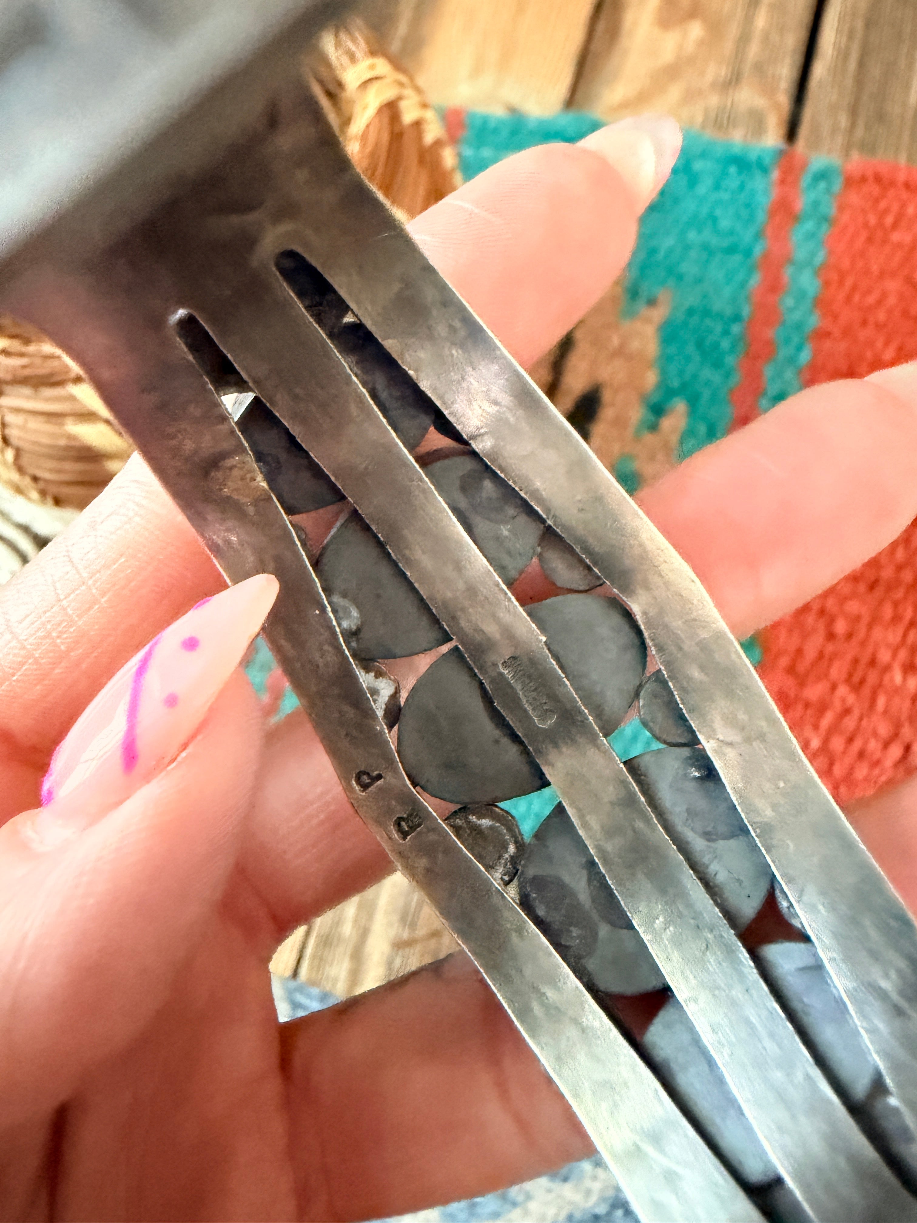 Handcrafted Old Pawn Sterling Silver & Blue Diamond Turquoise Cuff Bracelet