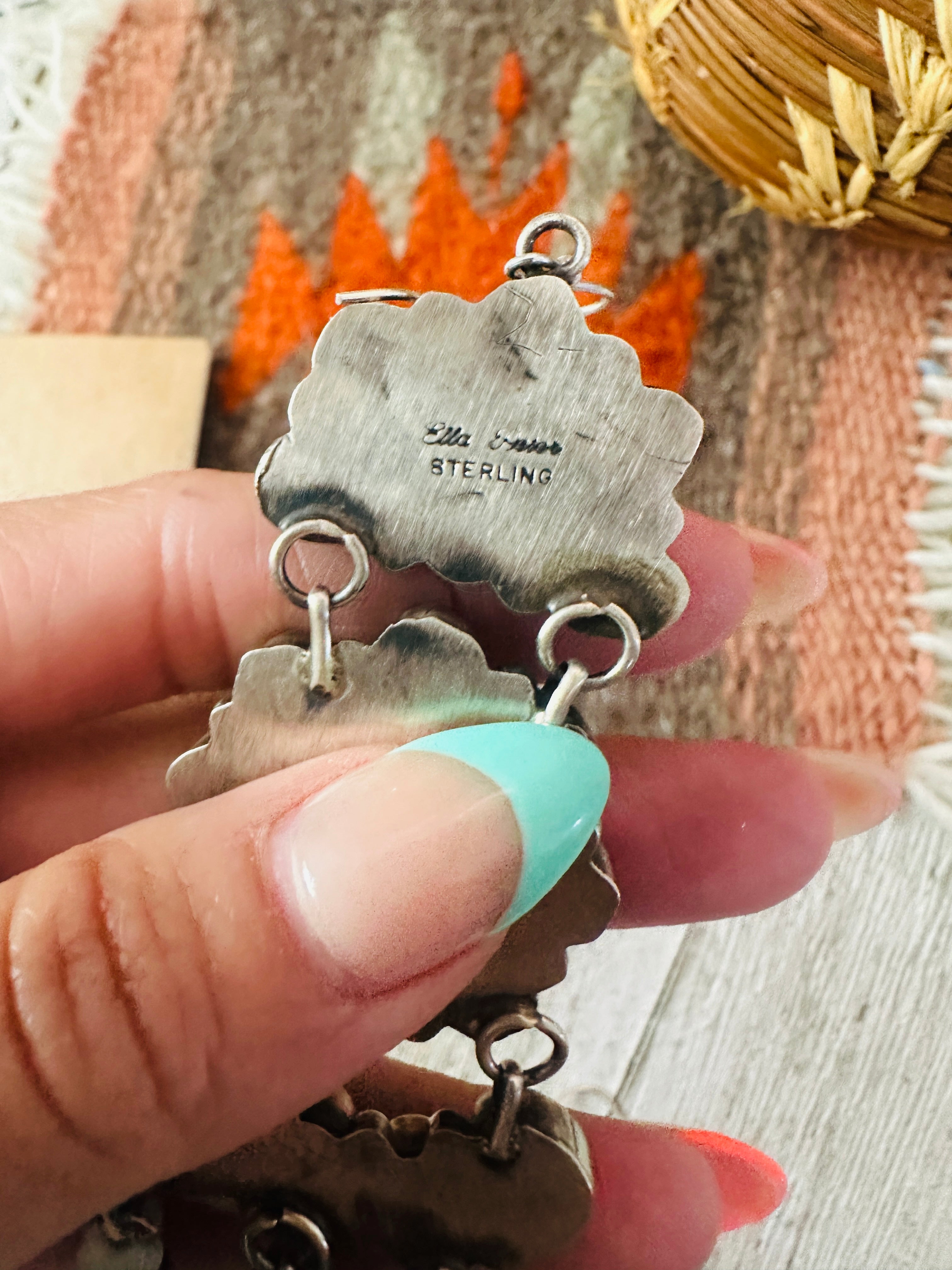 Handcrafted Carico Lake Turquoise & Sterling Silver Cluster Dangle Earrings by Ella Peter