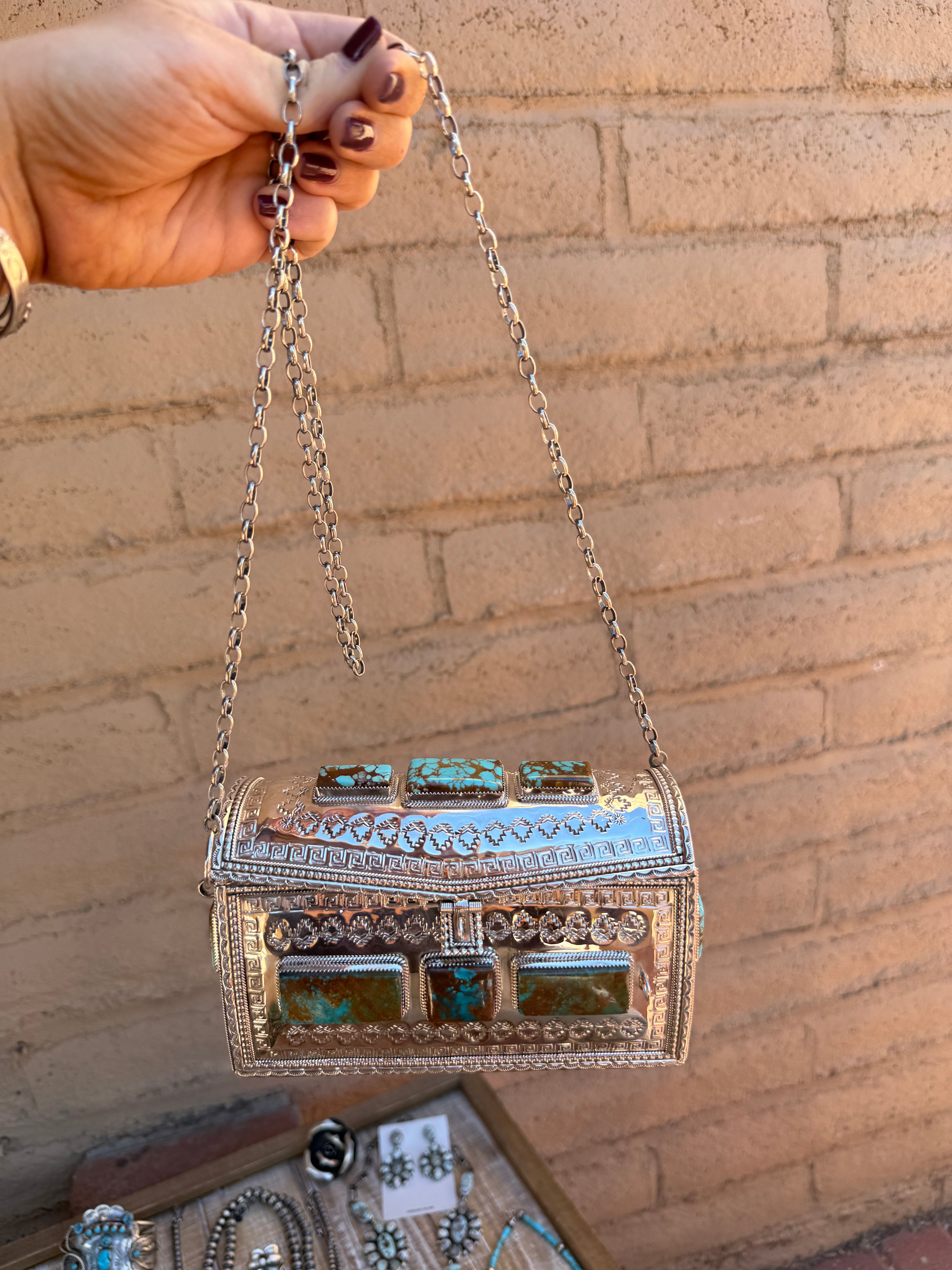 Handcrafted Sterling Silver and Royston Turquoise Purse by Wilford Begay
