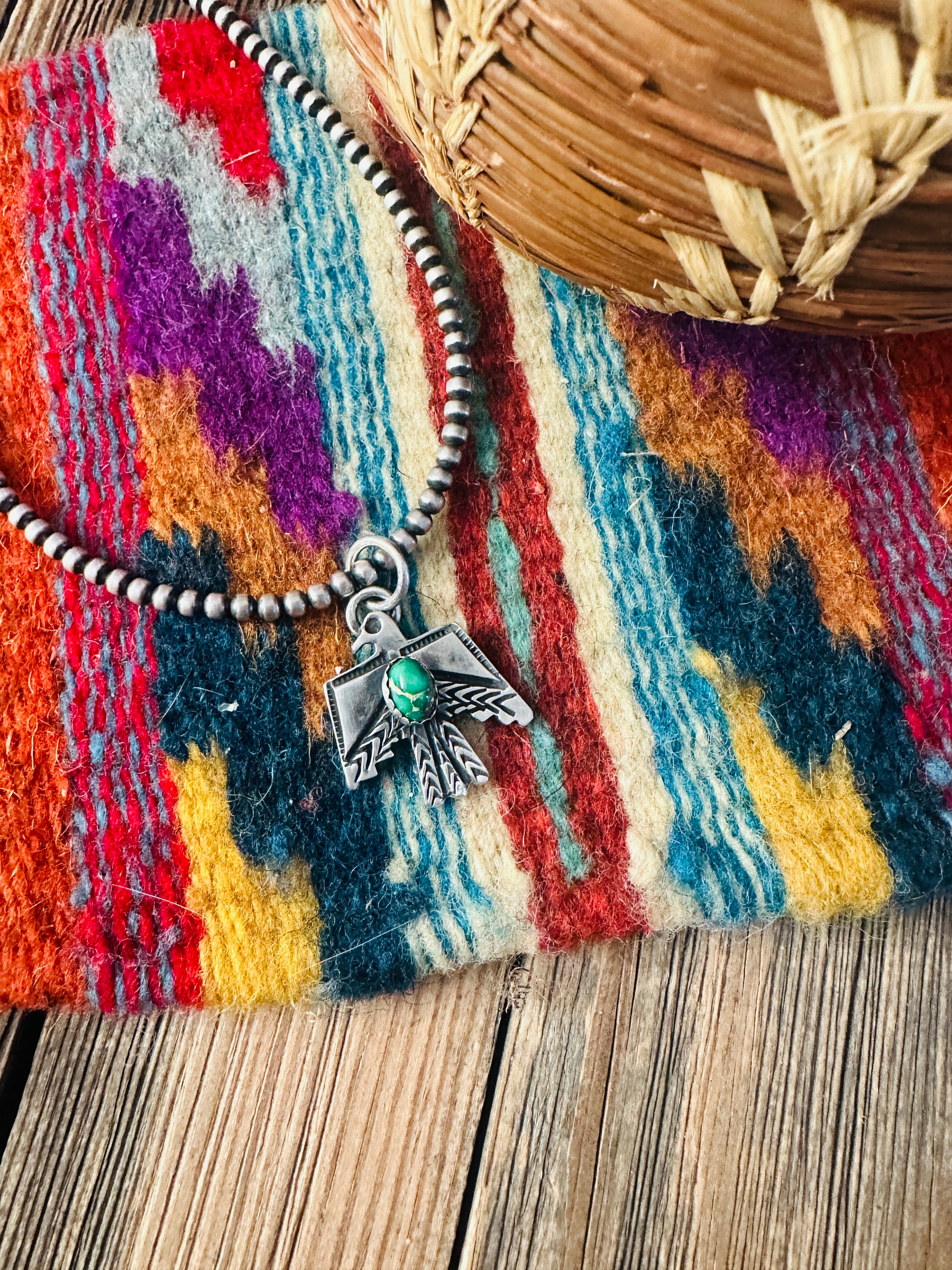 Handcrafted Sterling Silver & Sonoran Mountain Turquoise Thunderbird Pendant