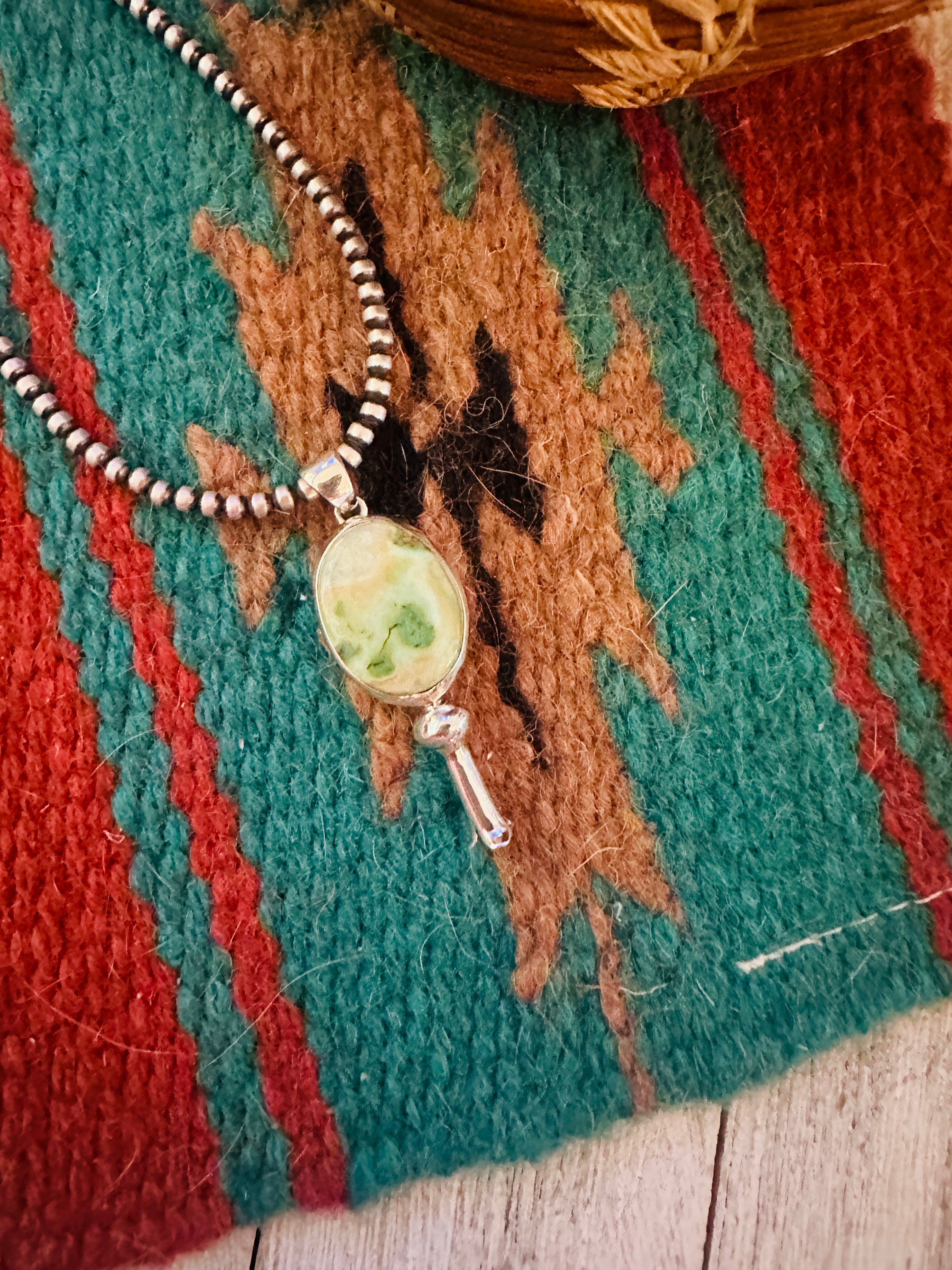 Handcrafted Carico Lake Turquoise & Sterling Silver Blossom Pendant