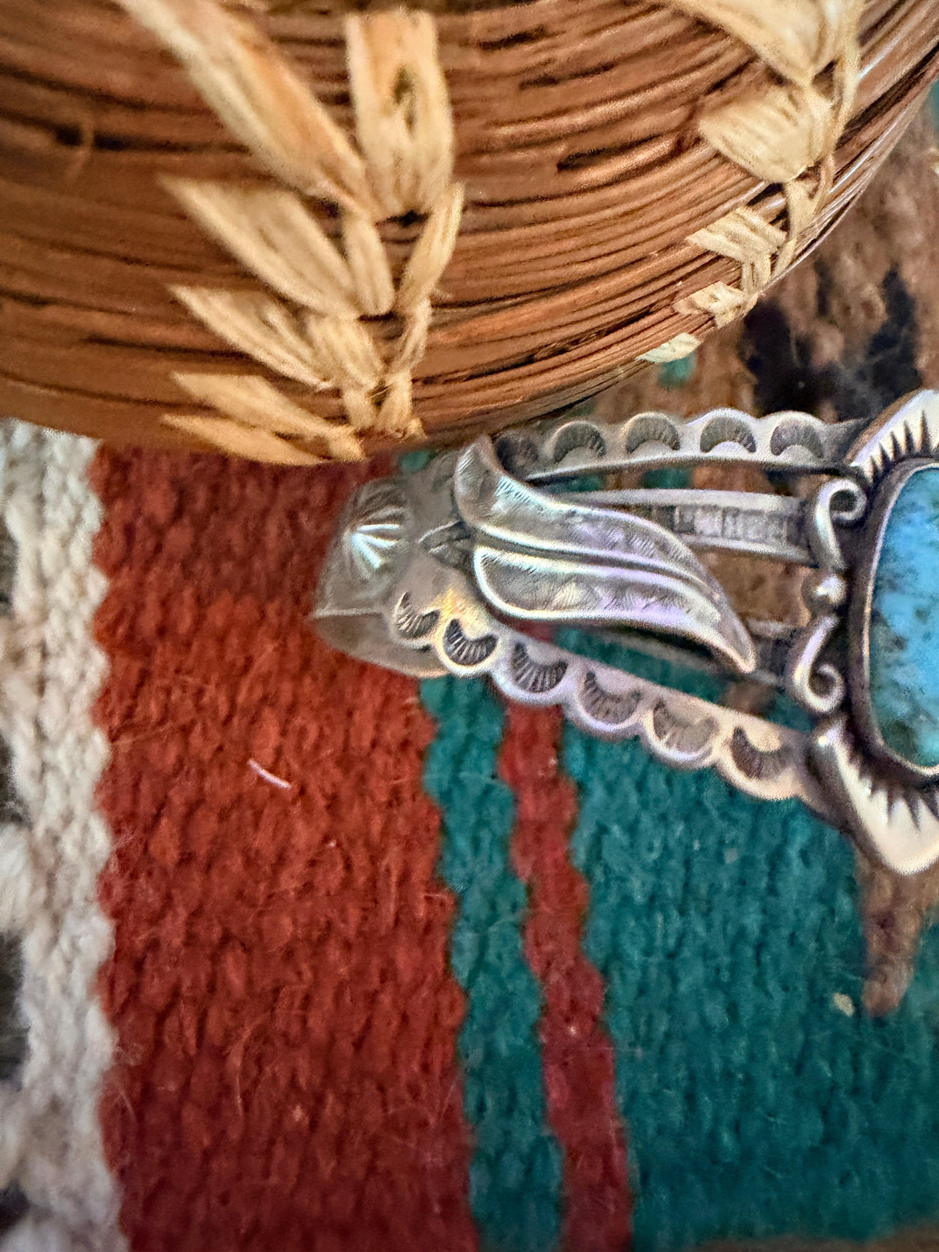 Handcrafted Old Pawn Sterling Silver & Turquoise Cuff Bracelet