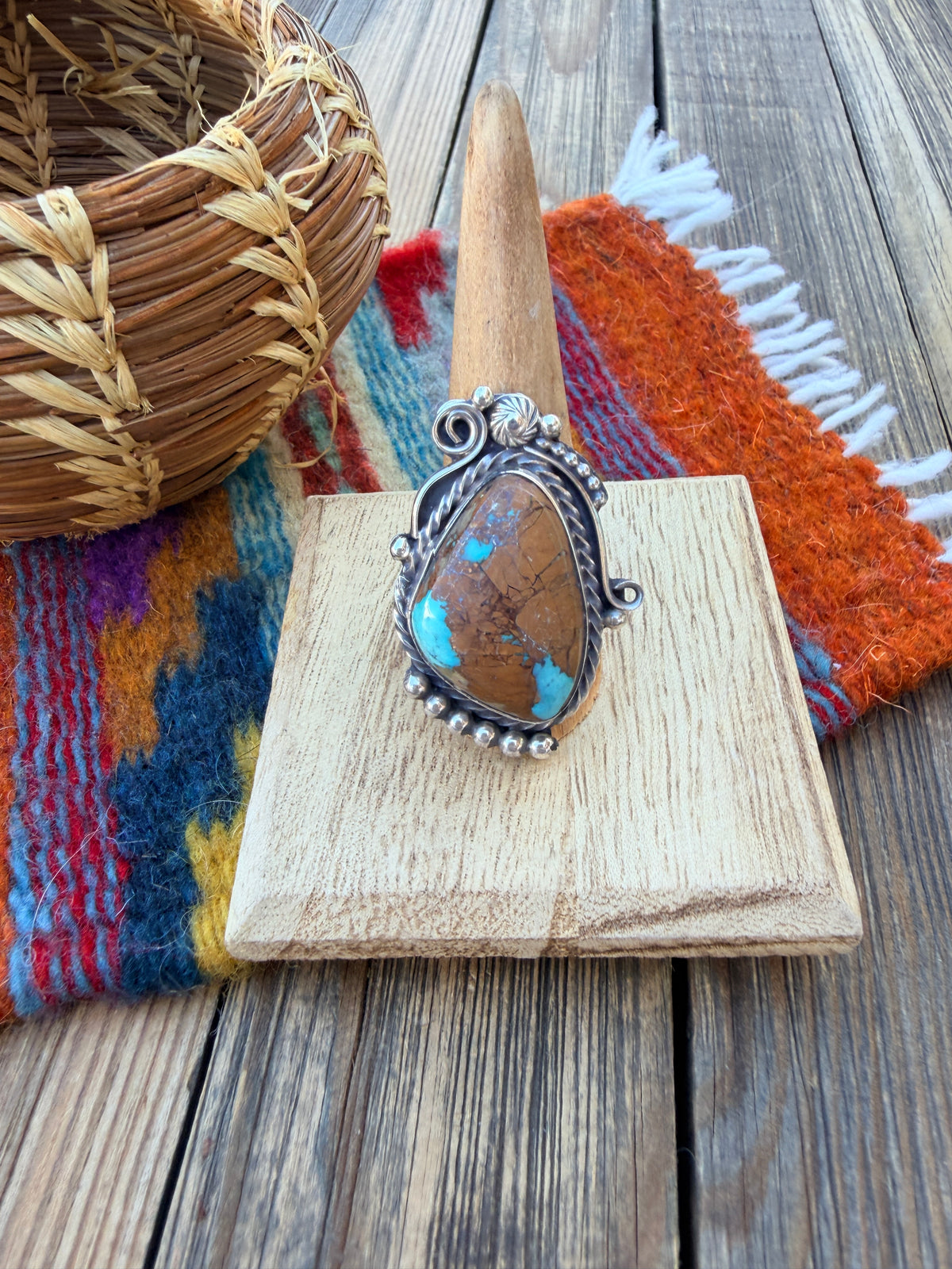 Handcrafted Royston Turquoise & Sterling Silver Ring 9 by Rosella Paxson