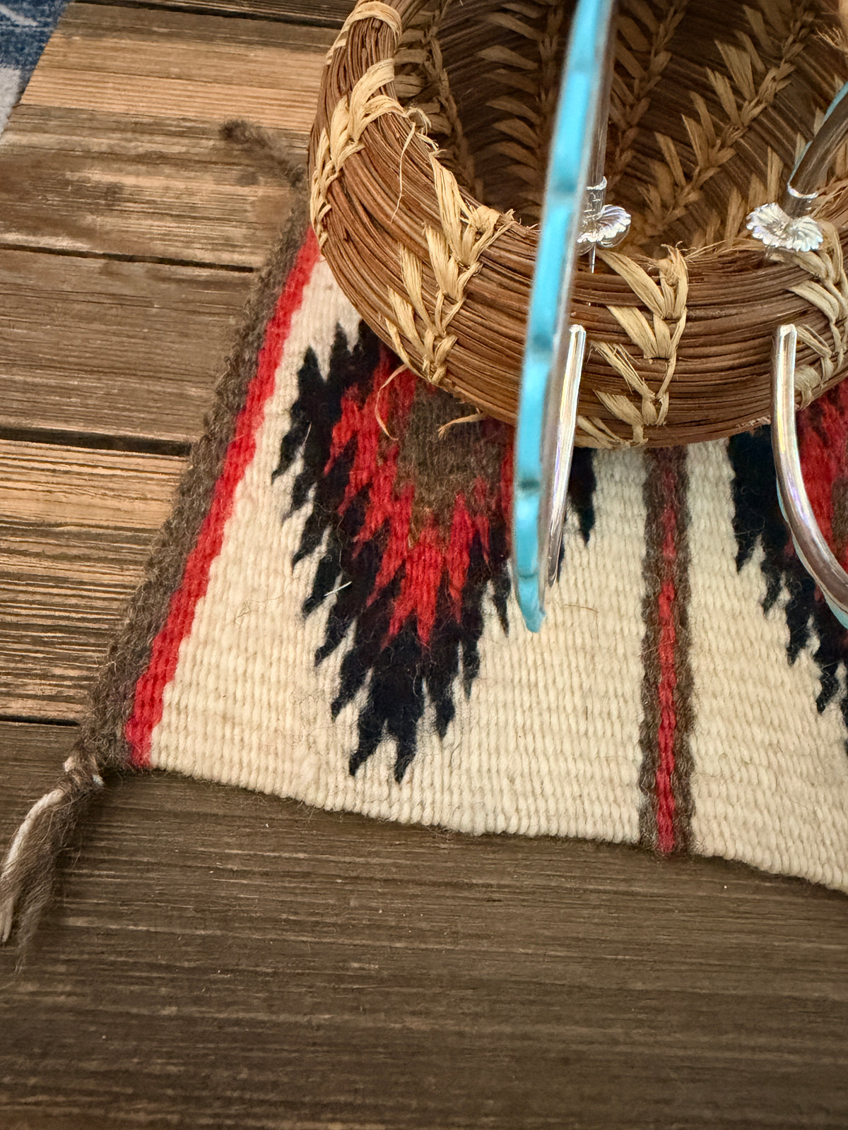 Handcrafted Turquoise & Sterling Silver Hoop Earrings by Federico Jimenez