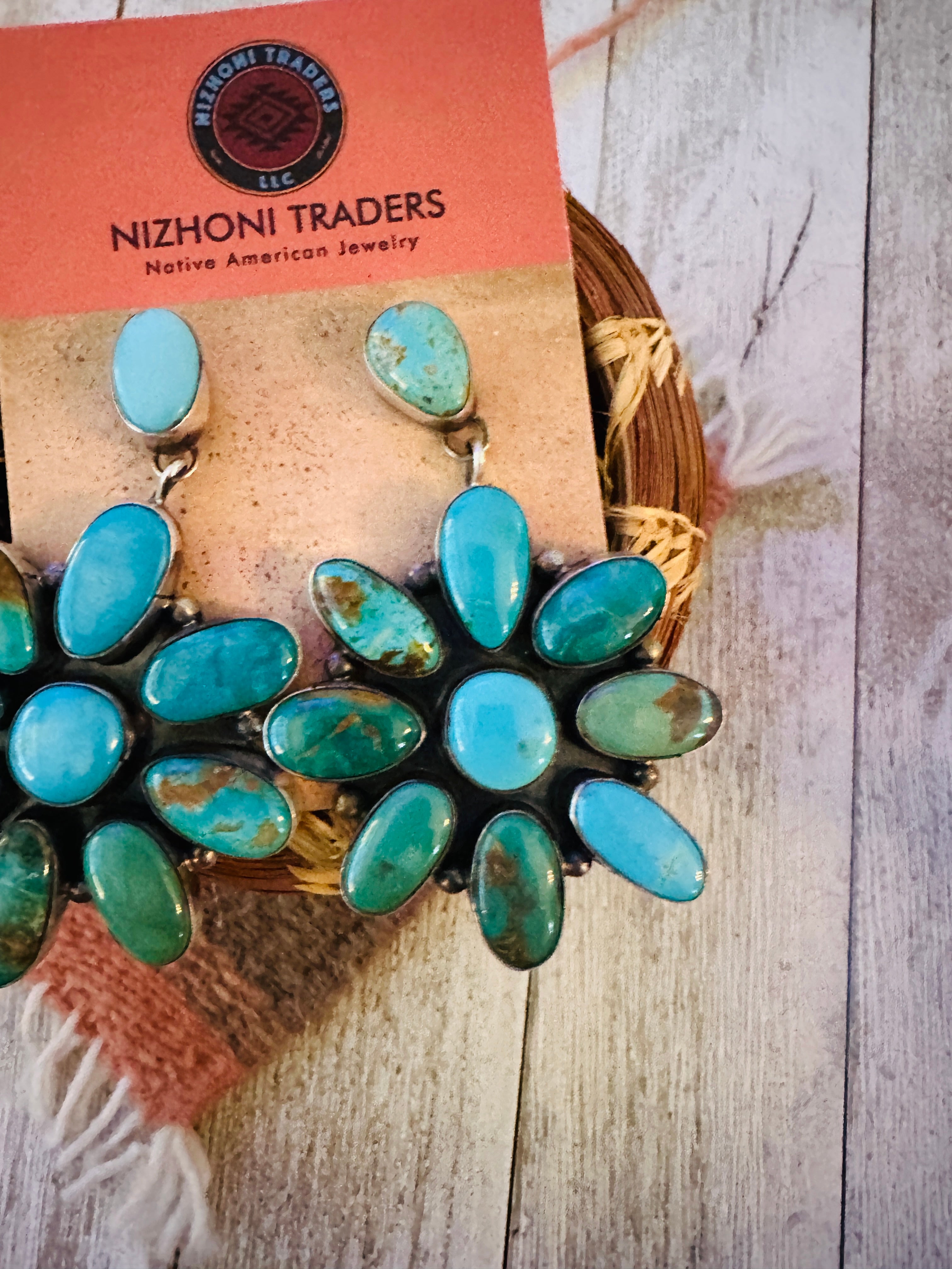 Handcrafted Turquoise & Sterling Silver Cluster Earrings by Sheila Becenti