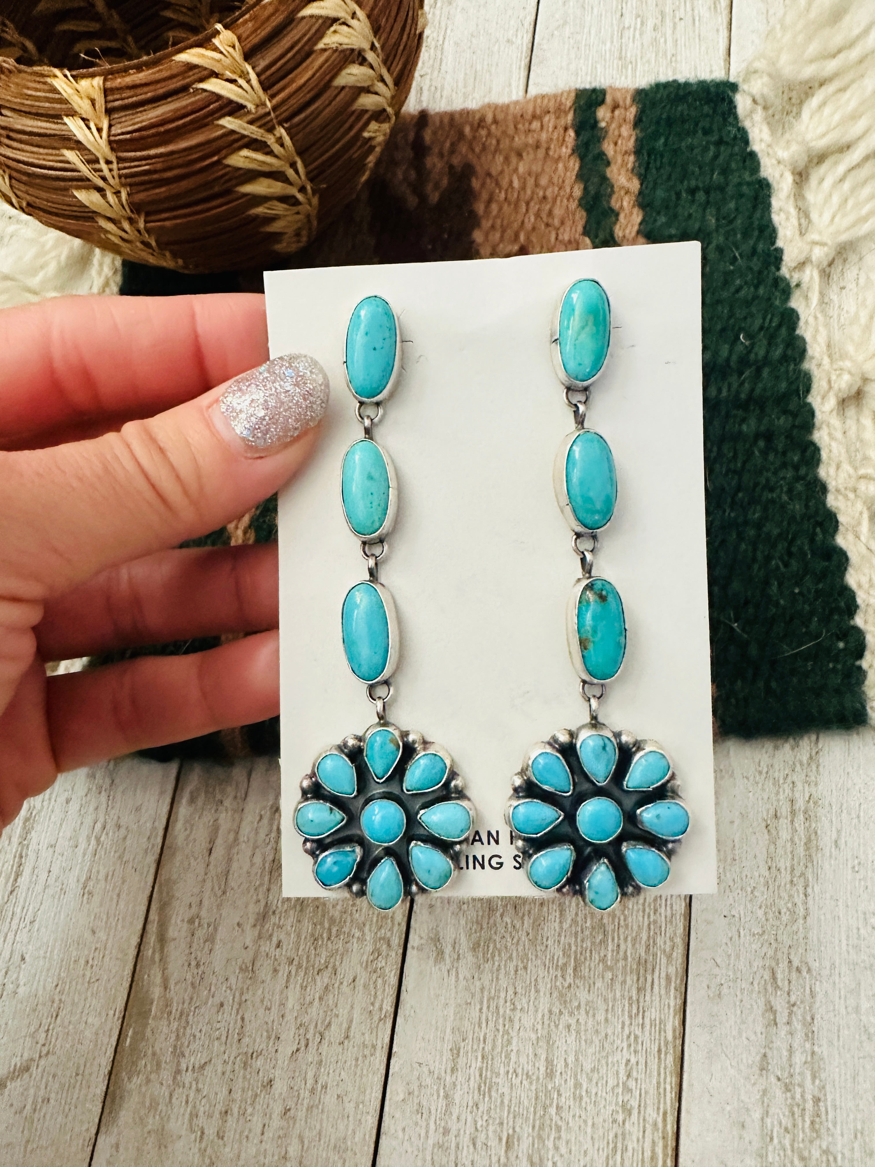 Handcrafted Sterling Silver & Sleeping Beauty Turquoise Cluster Dangle Earrings