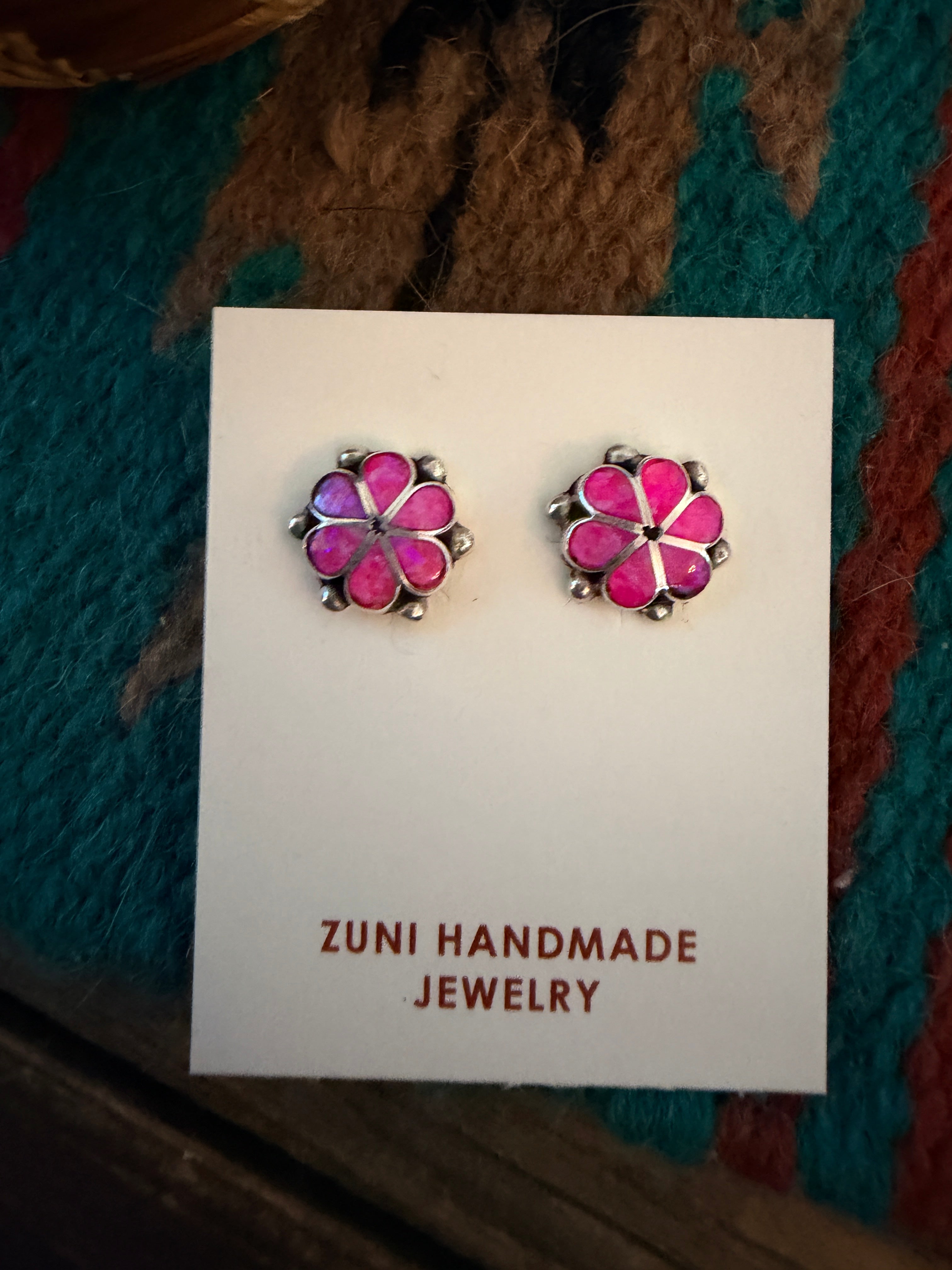 Handcrafted Sterling Silver & Pink Opal Flower Stud Earrings