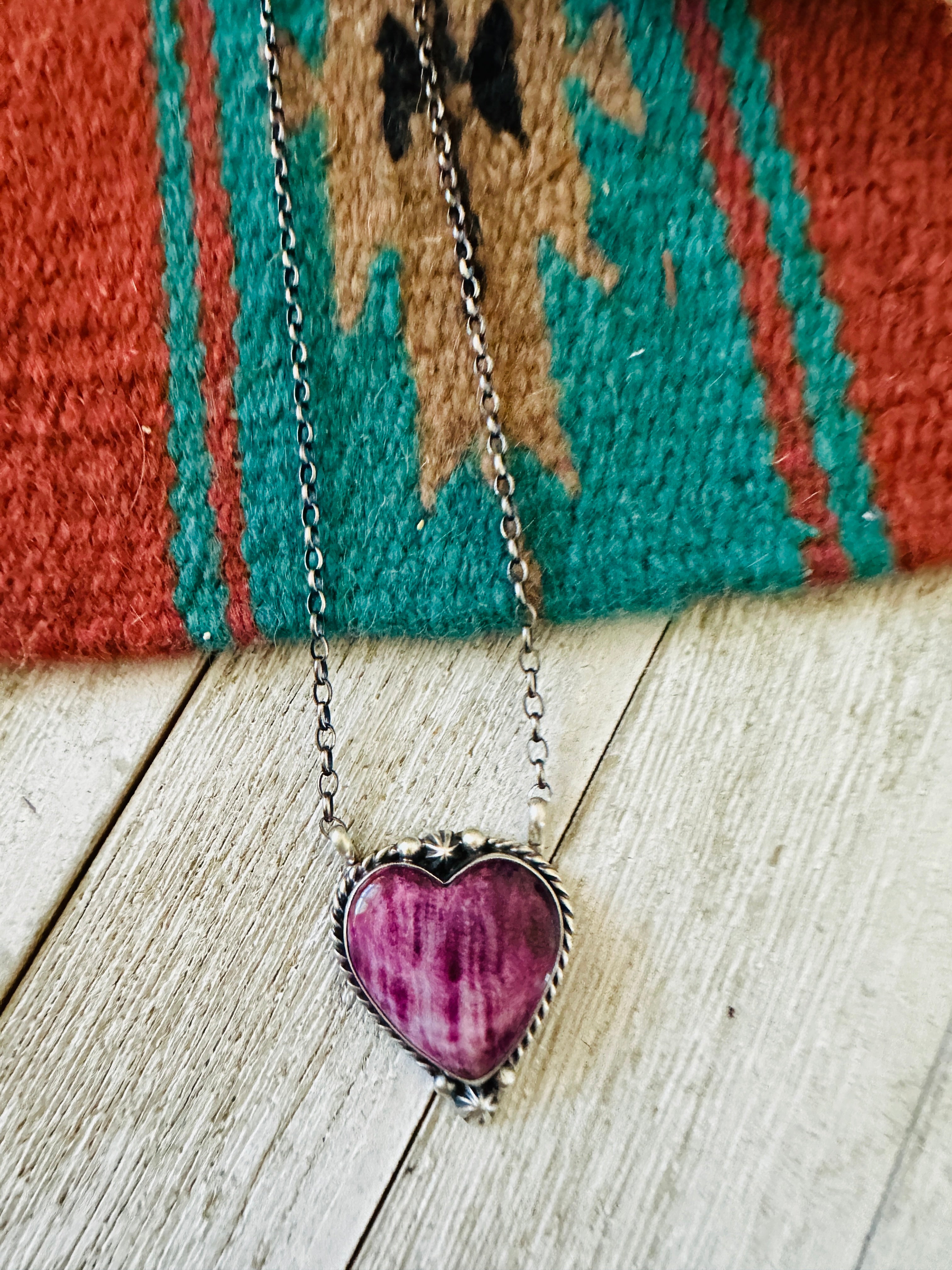 Handcrafted Sterling Silver & Purple Spiny Heart Necklace