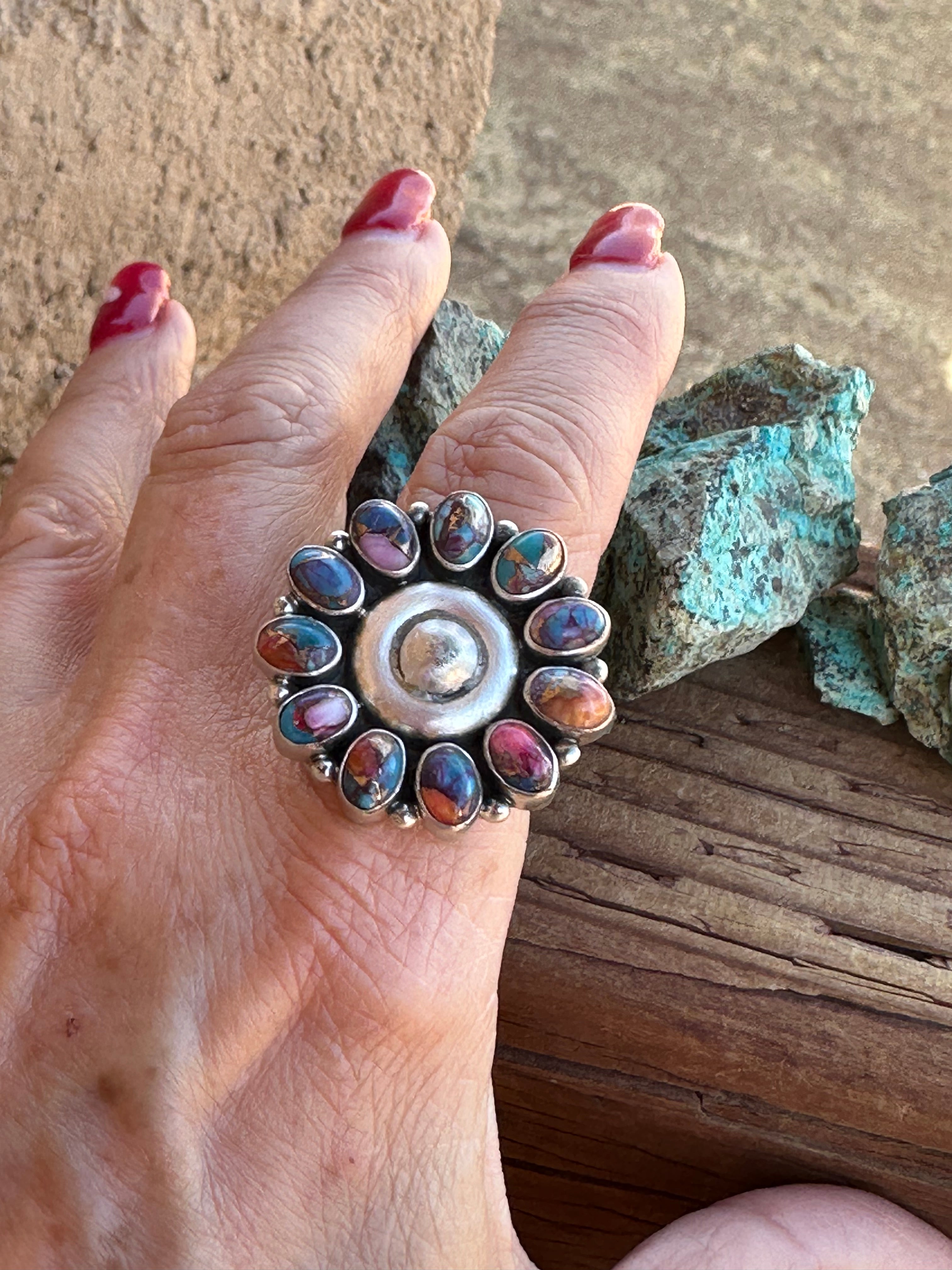 Handmade Pink Dream Mojave And Sterling Silver Round Adjustable Ring