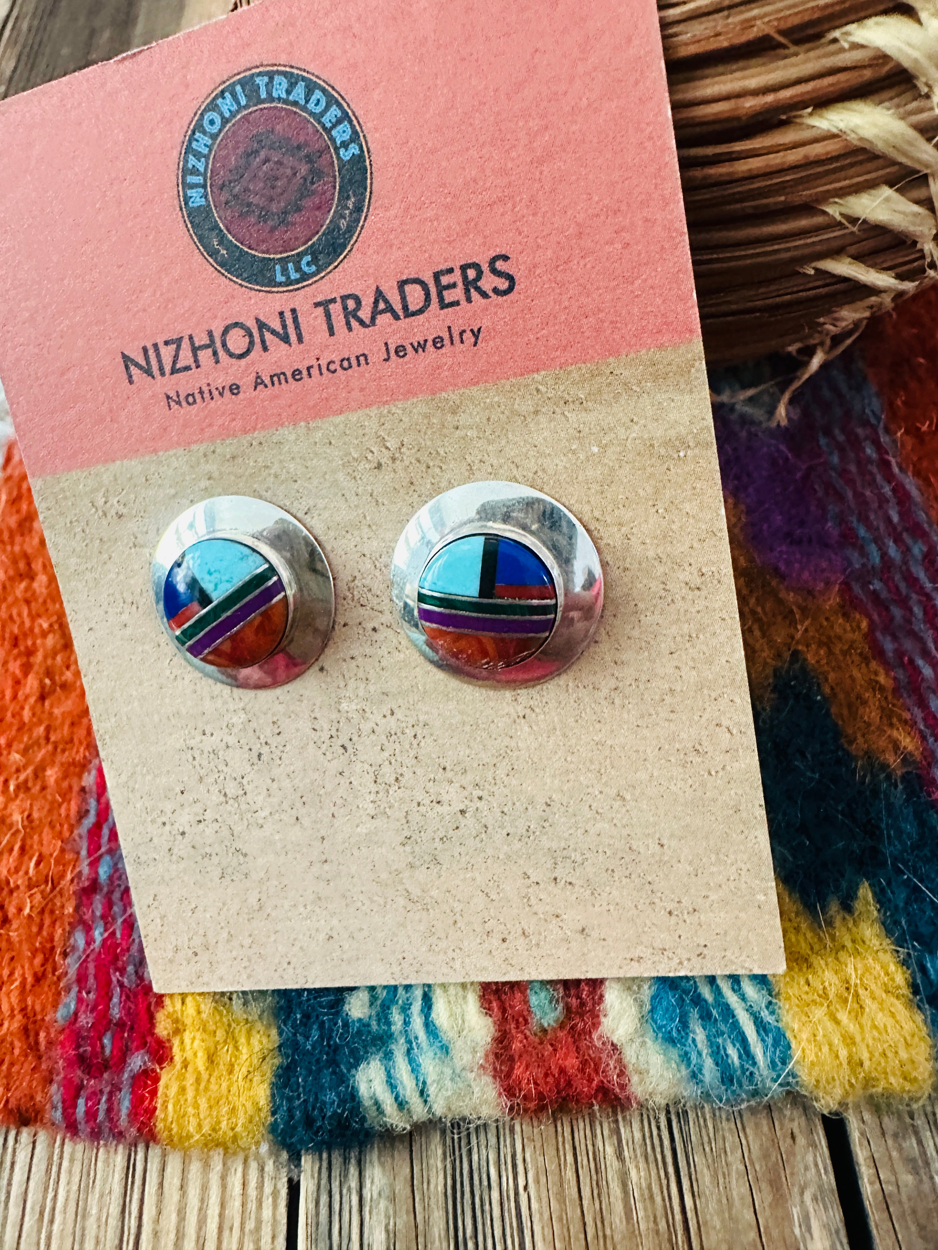 Handcrafted Multi Stone & Sterling Silver Inlay Stud Earrings
