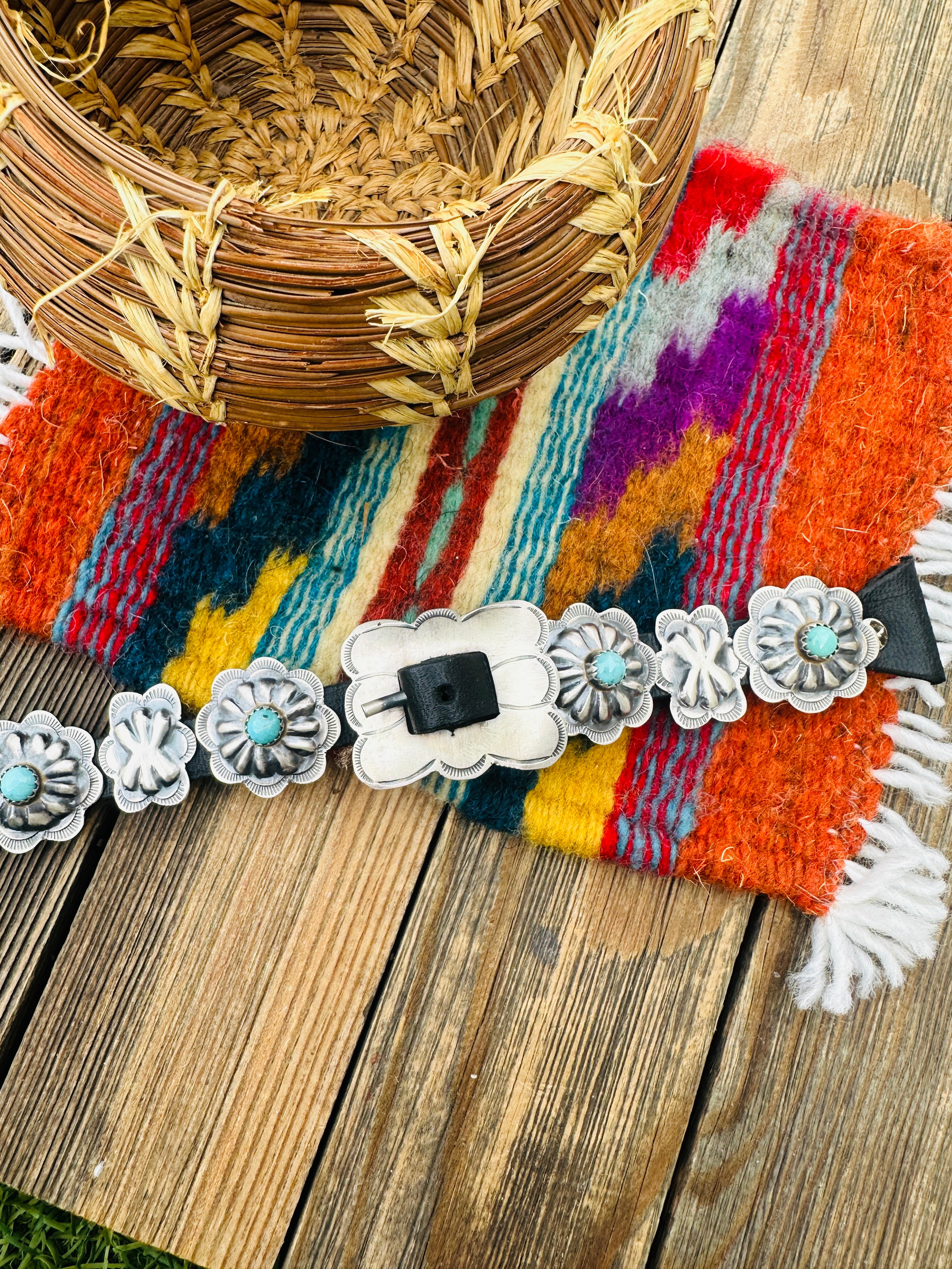 Handcrafted Turquoise & Sterling Silver Leather Watch Band