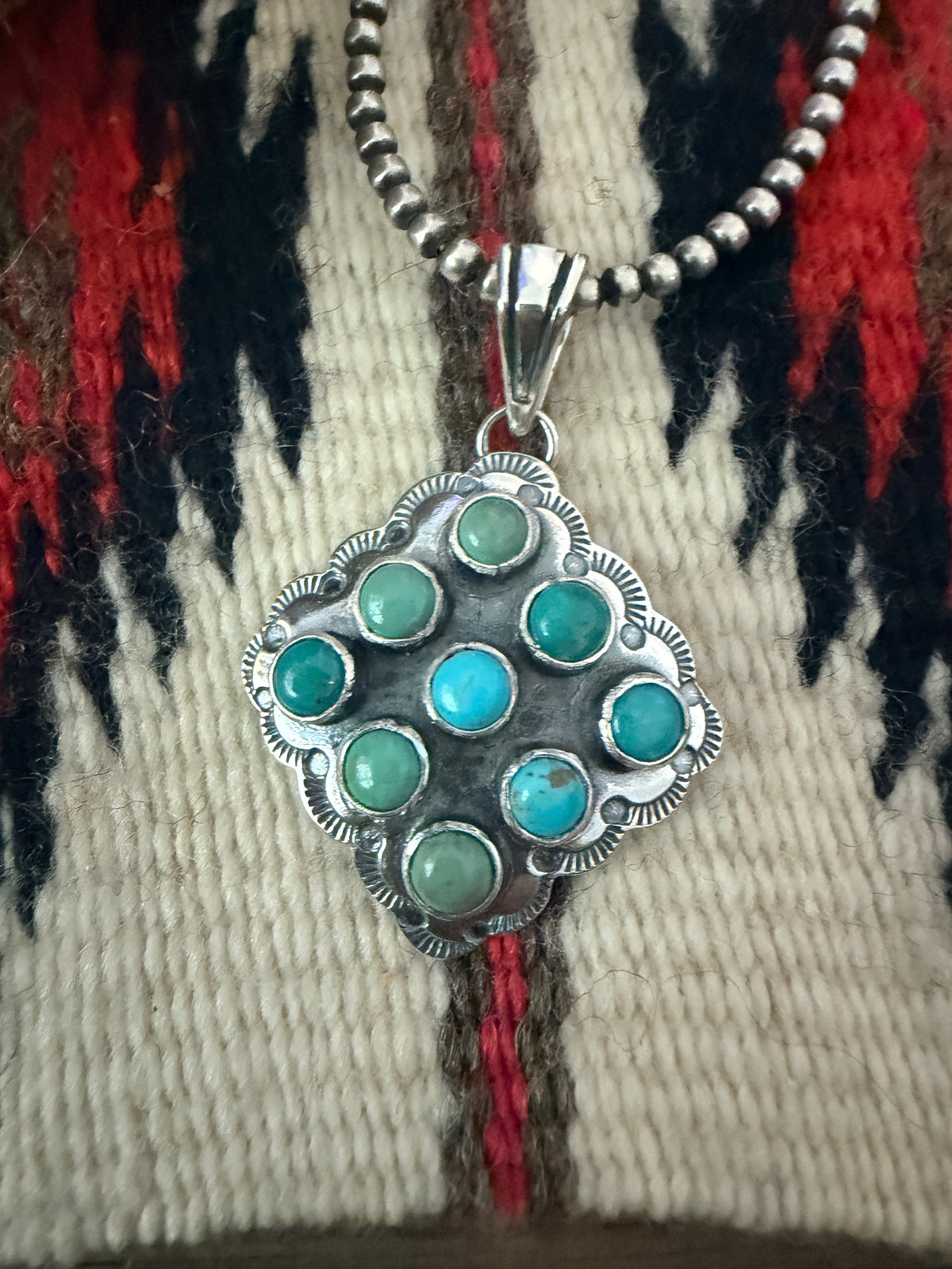 Handcrafted Turquoise and Sterling Silver Cluster Pendant by Tina Benally