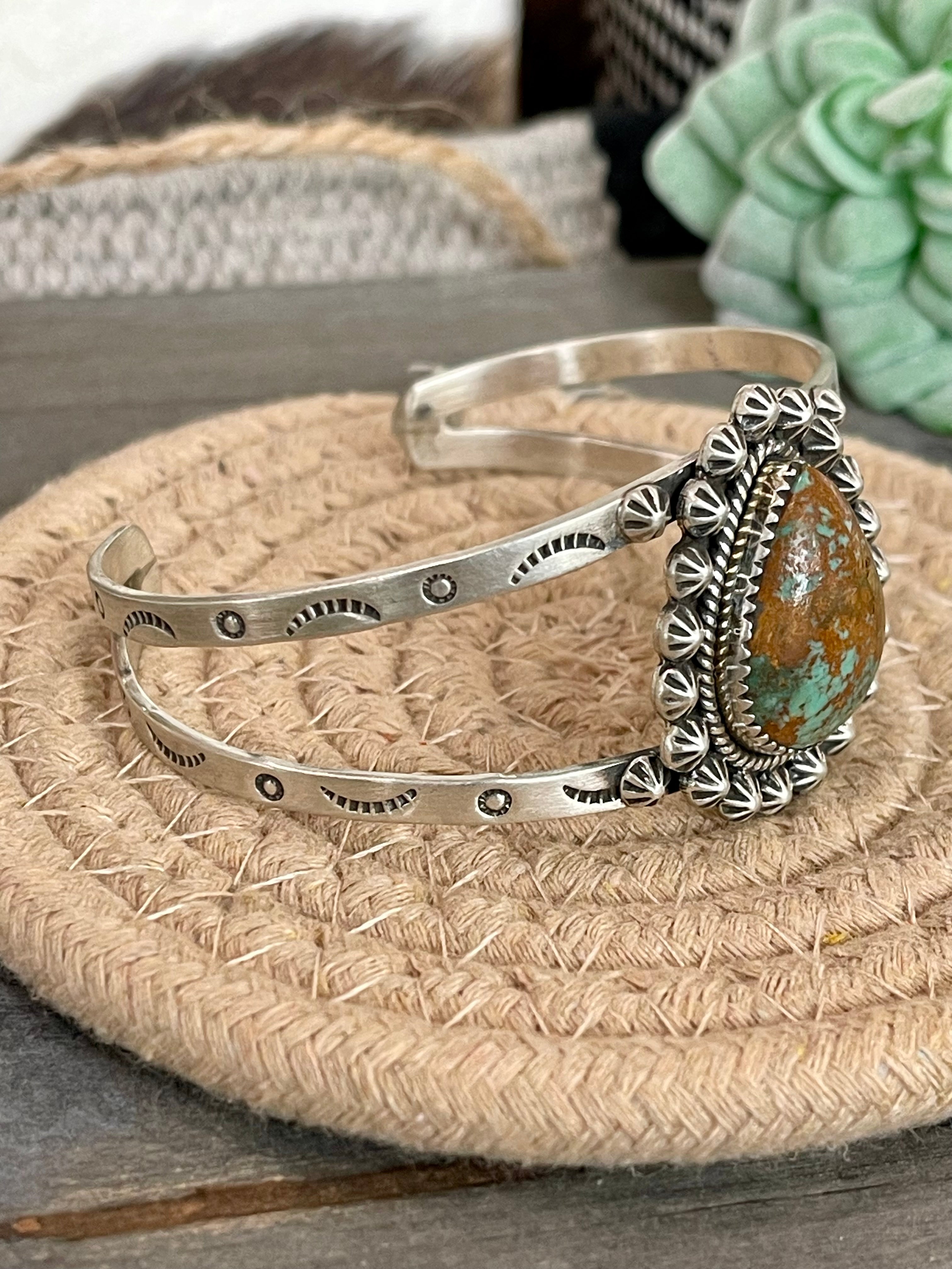 Handmade Sterling Silver & Royston Turquoise Cuff Bracelet