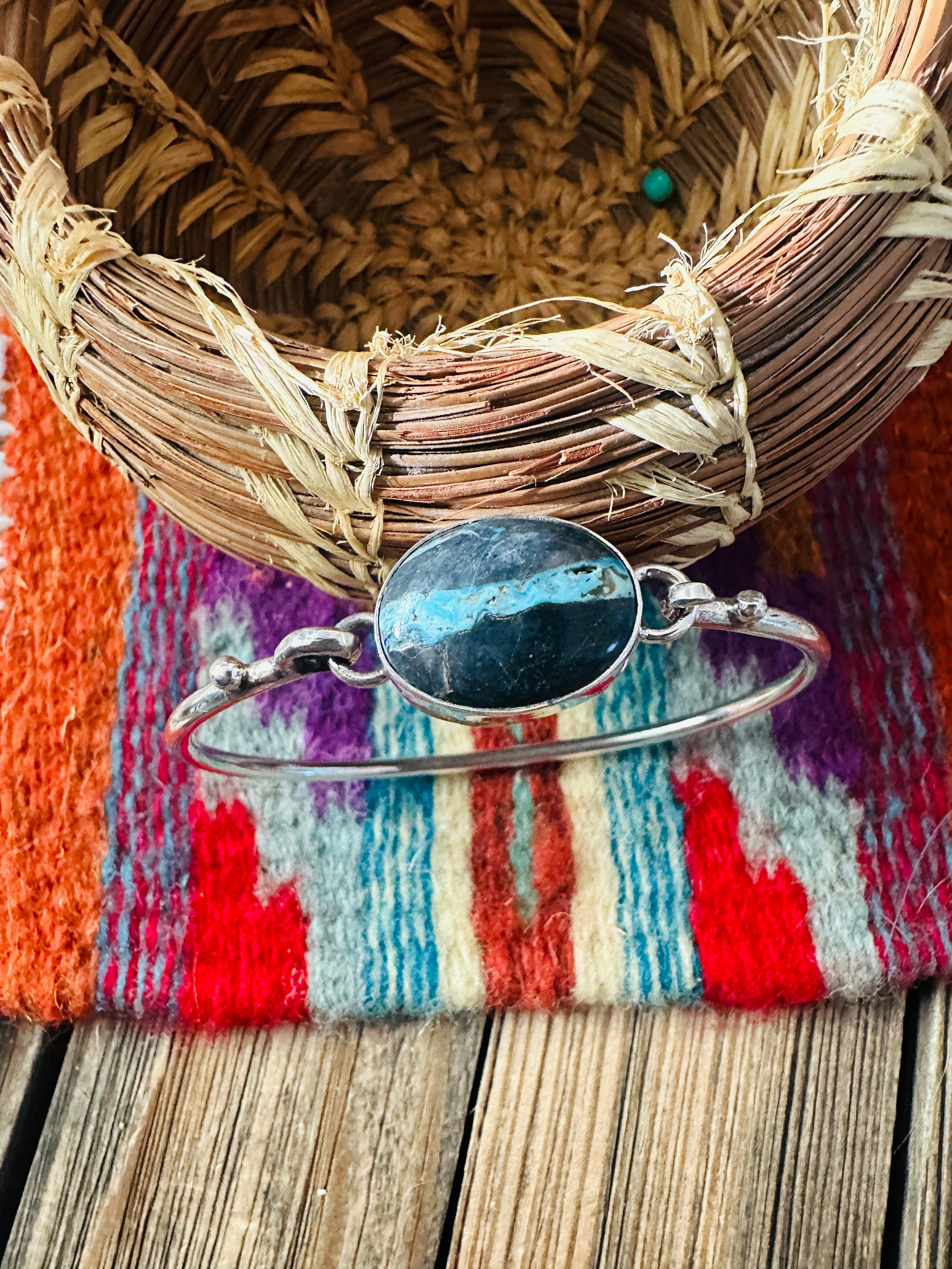 Handcrafted Turquoise & Sterling Silver Hinged Bangle Bracelet