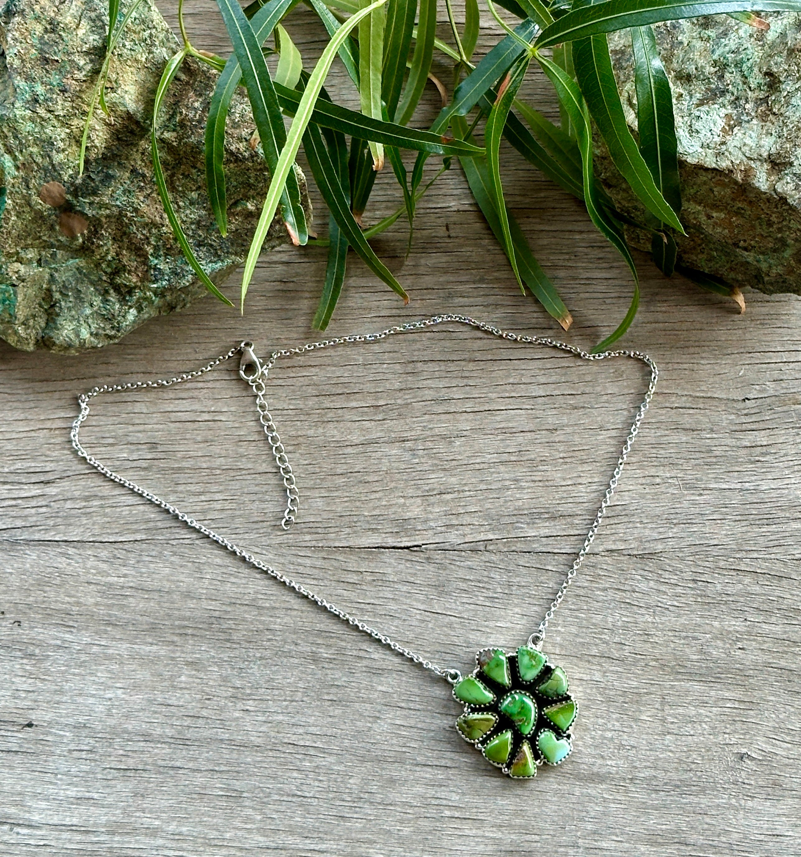 Handmade Sonoran Mountain Turquoise Cluster & Sterling Silver Necklace