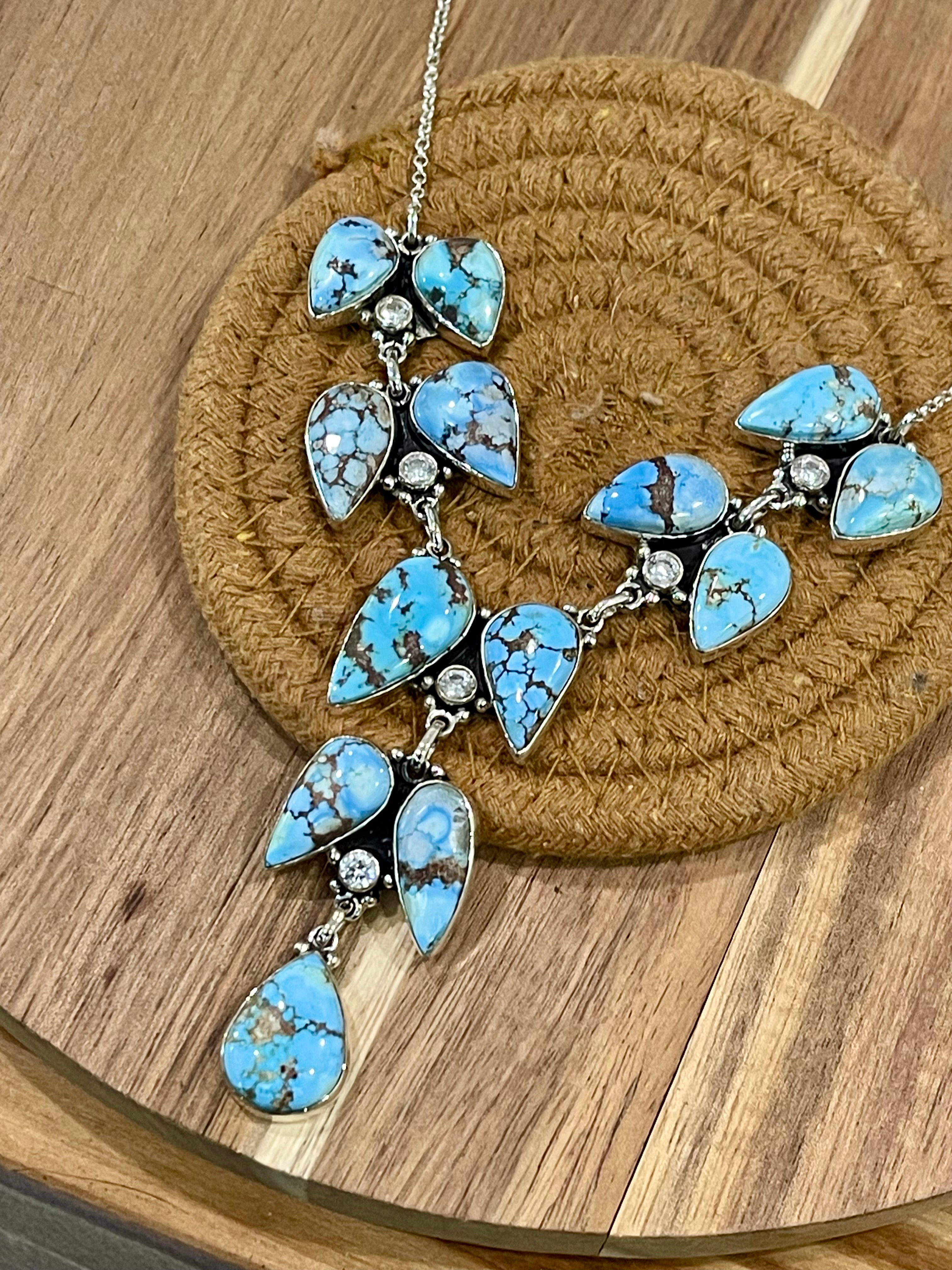 Handmade Sterling Silver, Golden Hills & CZ Cluster Necklace