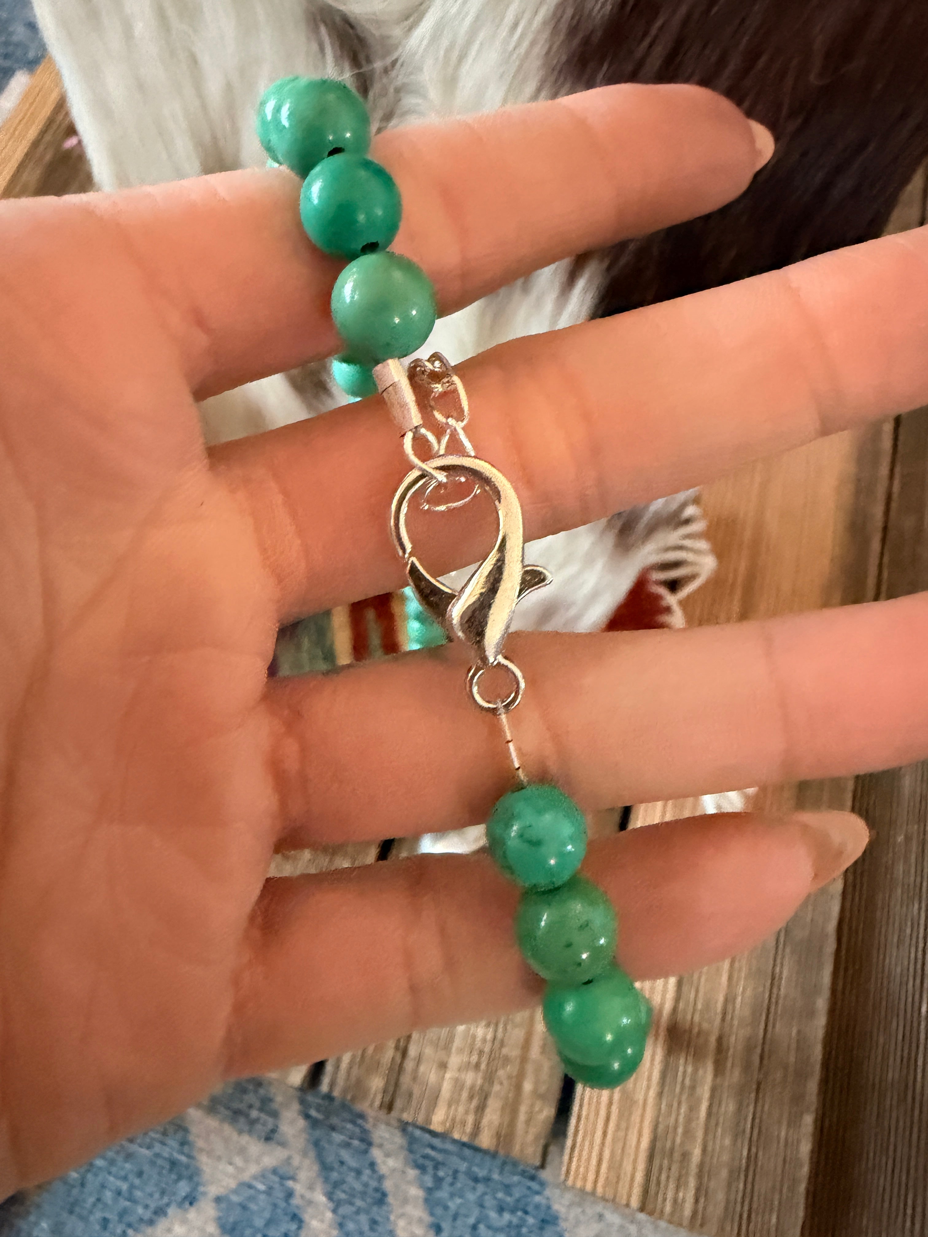 Handcrafted Turquoise & Sterling Silver Beaded 16” Necklace