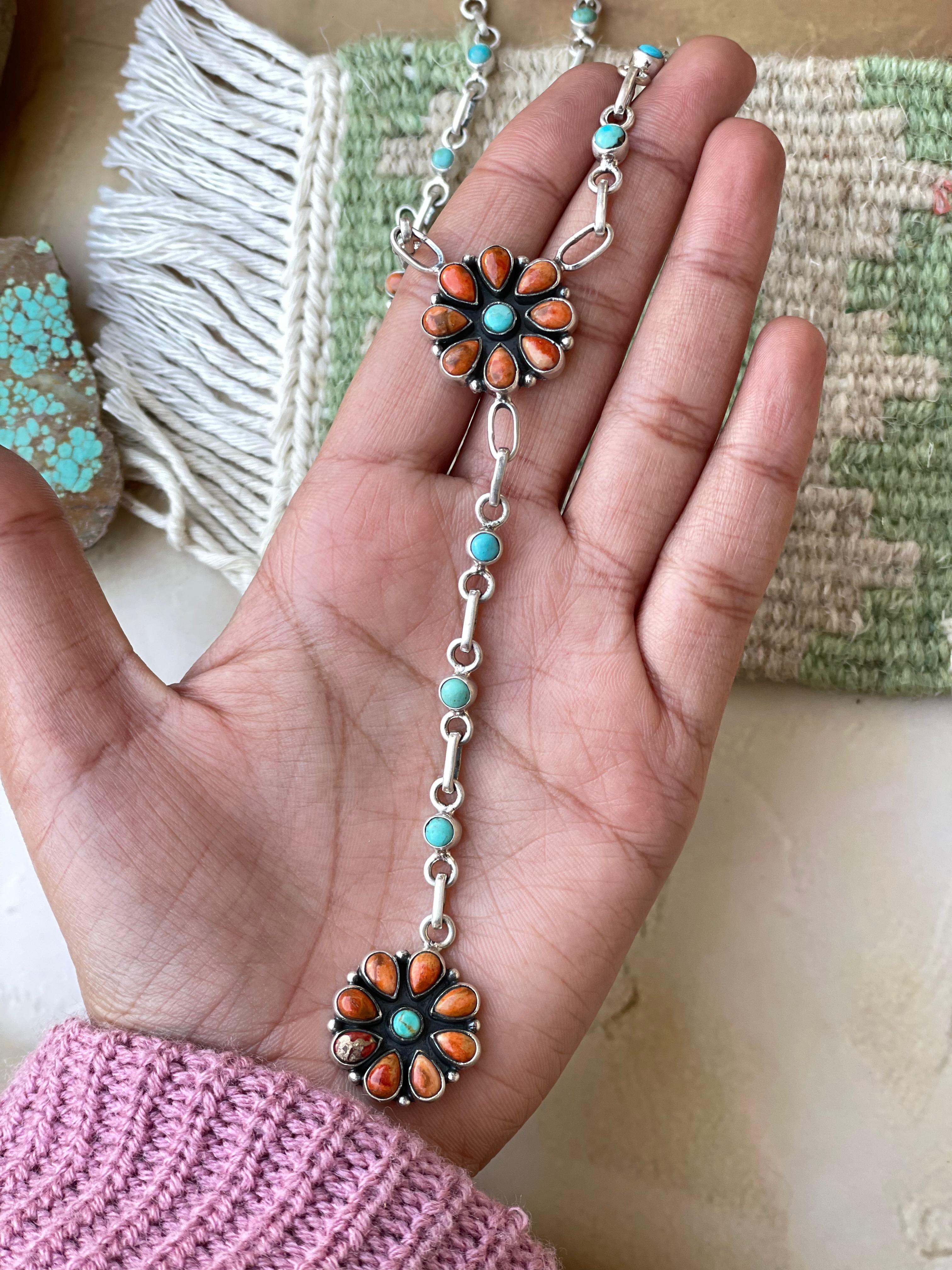 Handmade Sterling Silver Turquoise MULTI STONE Lariat Necklace