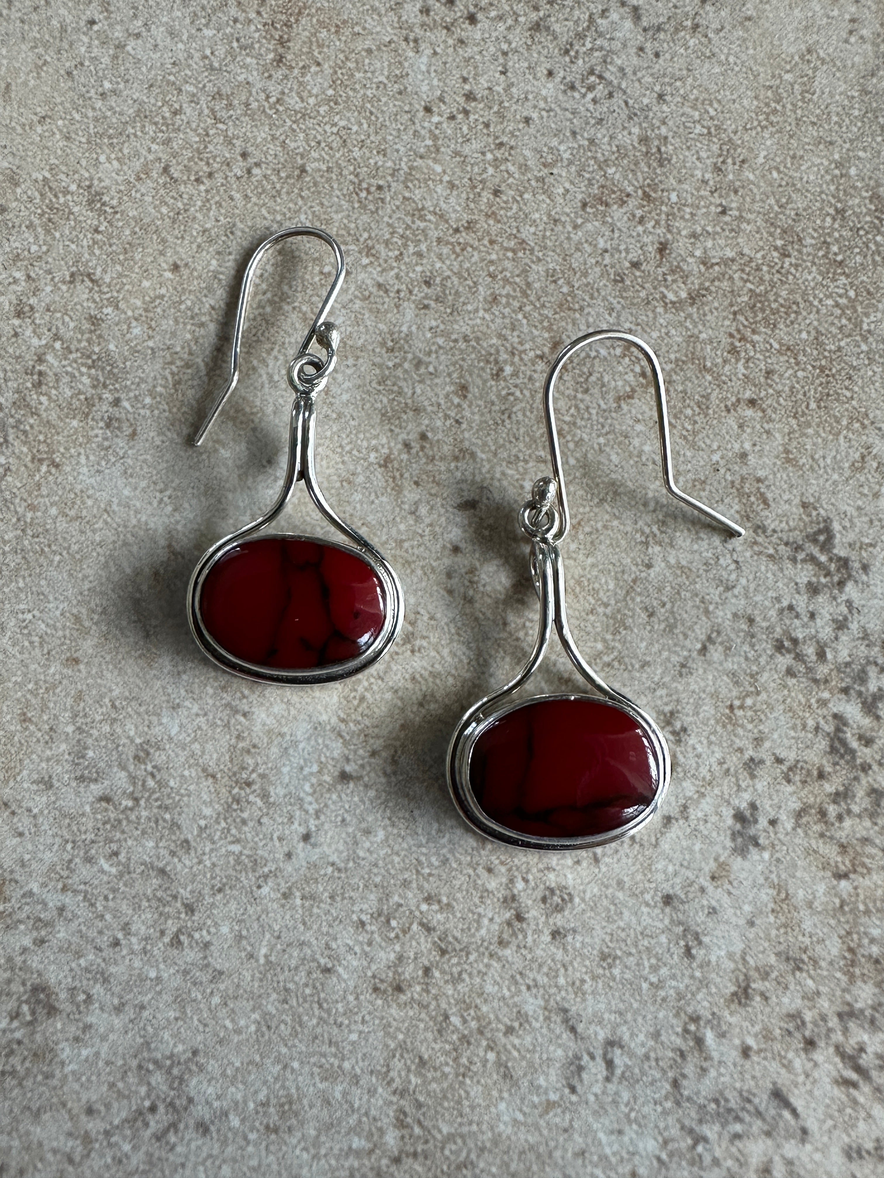 Red Jasper Oval Earrings in Wire Frame