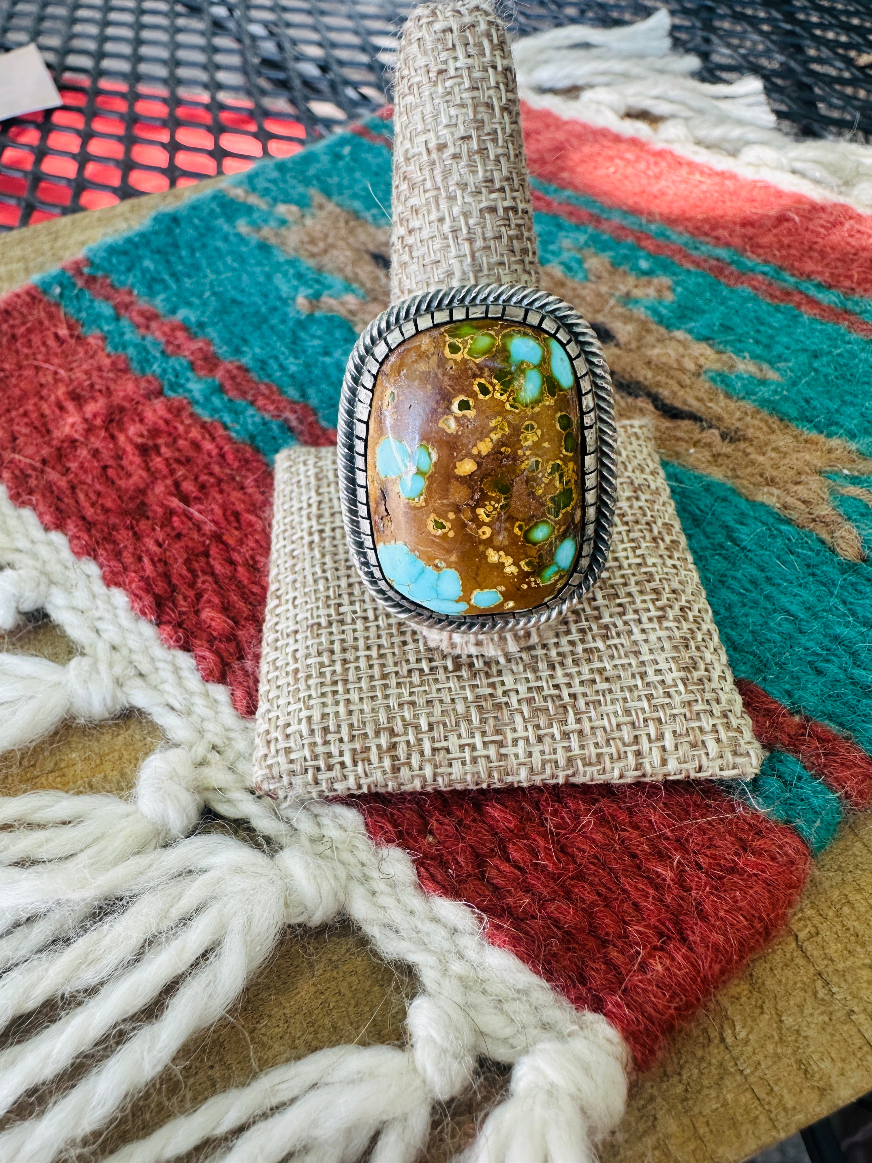 Handcrafted Sterling Silver & Number 8 Turquoise Ring Size 12.5