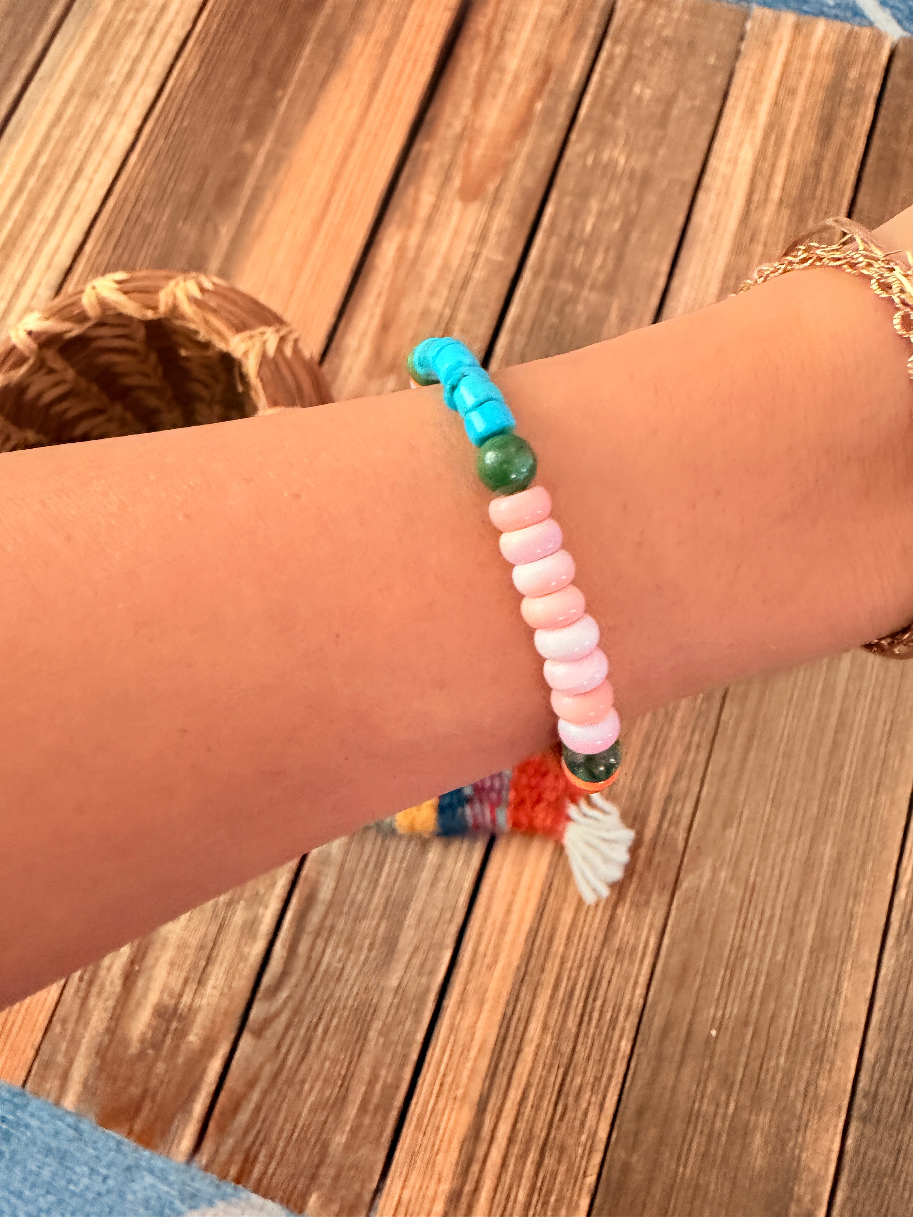 Handcrafted Multi Stone & Sterling Silver Beaded Stretch Bracelet