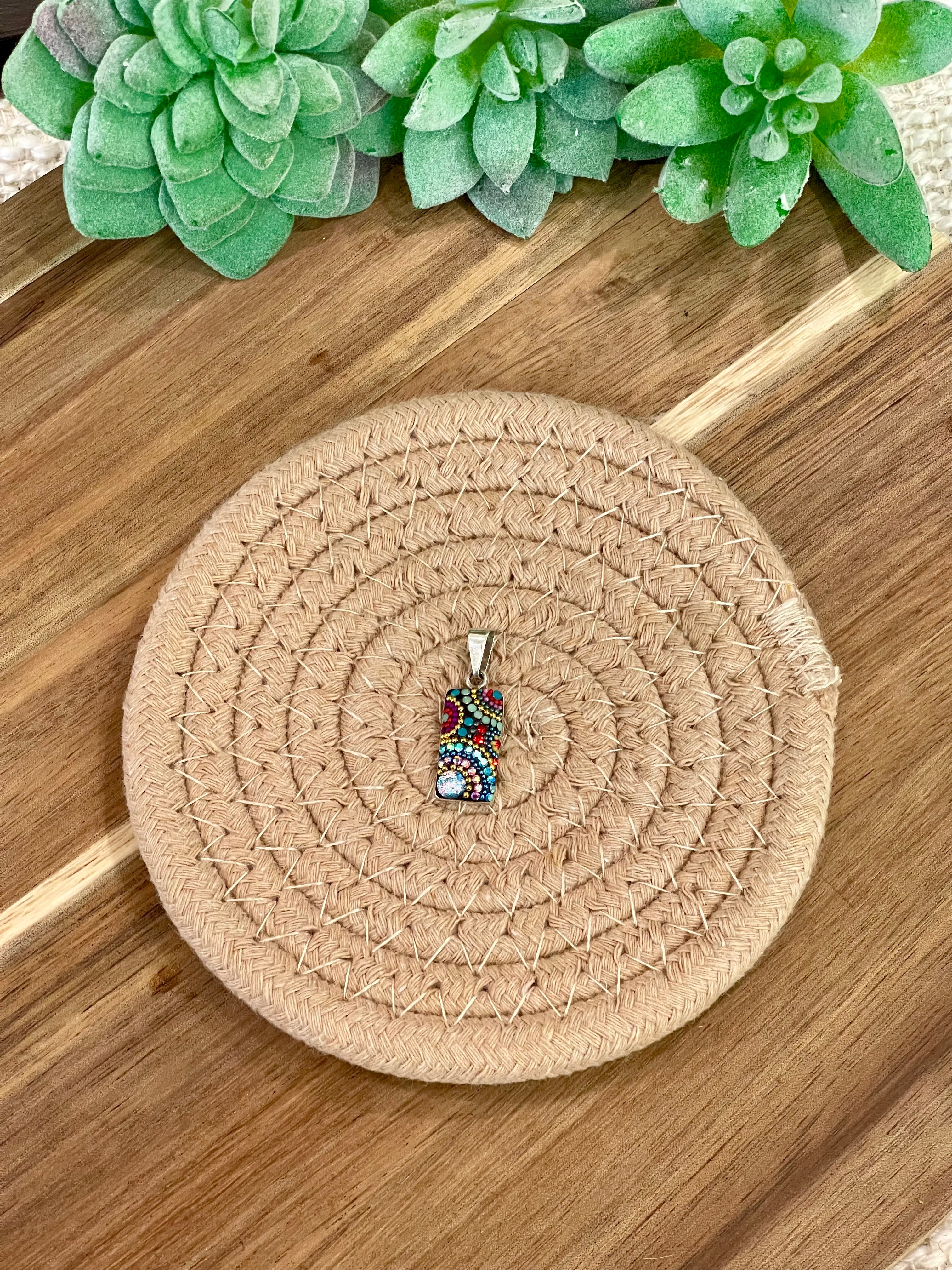 Handmade In Mexico ,Sterling Silver & Multi Color Swarovski Crystal Pendant