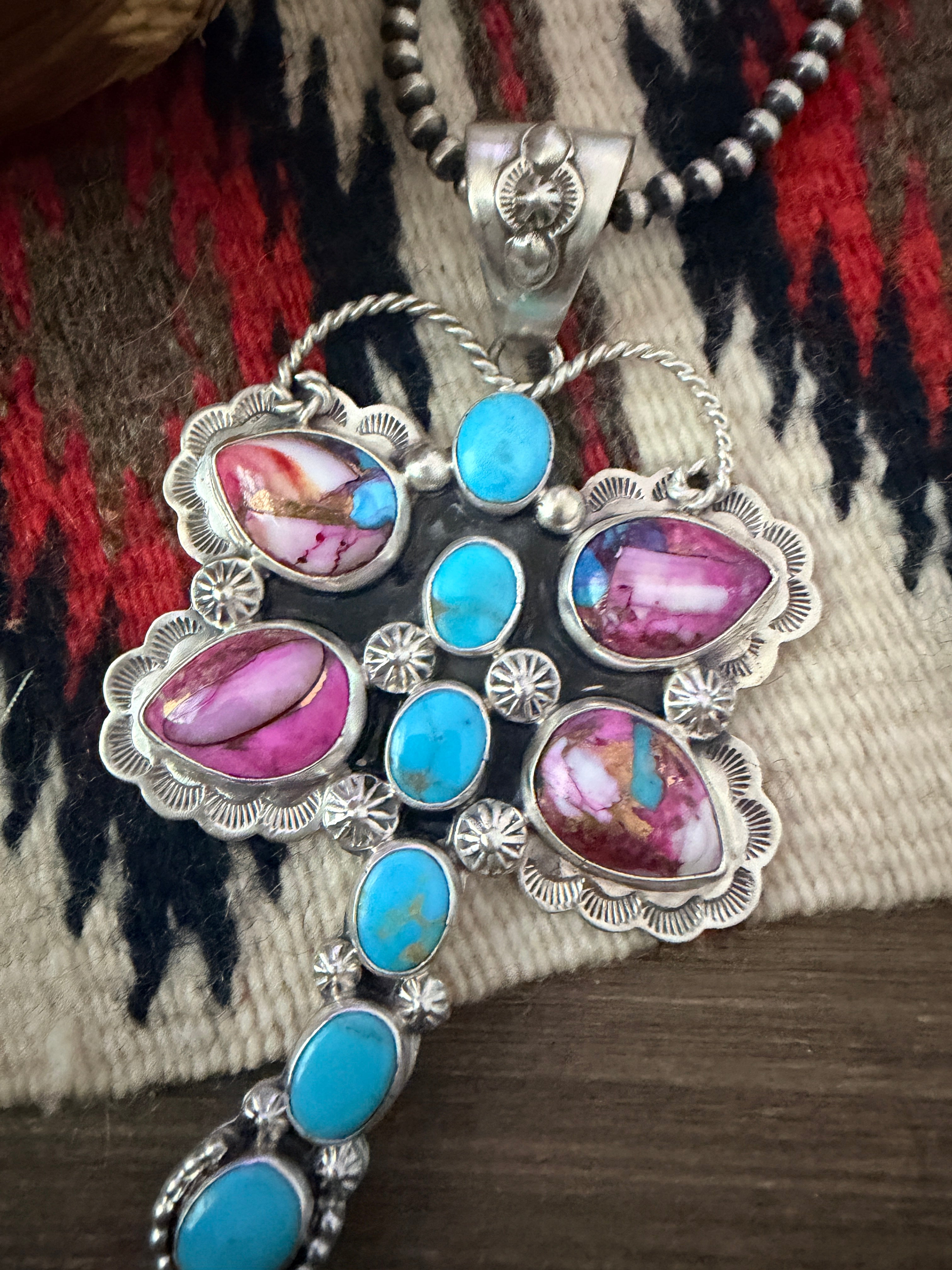 Handcrafted Sterling Silver, Pink Dream Mojave & Turquoise Dragonfly Pendant by Alice McShirley
