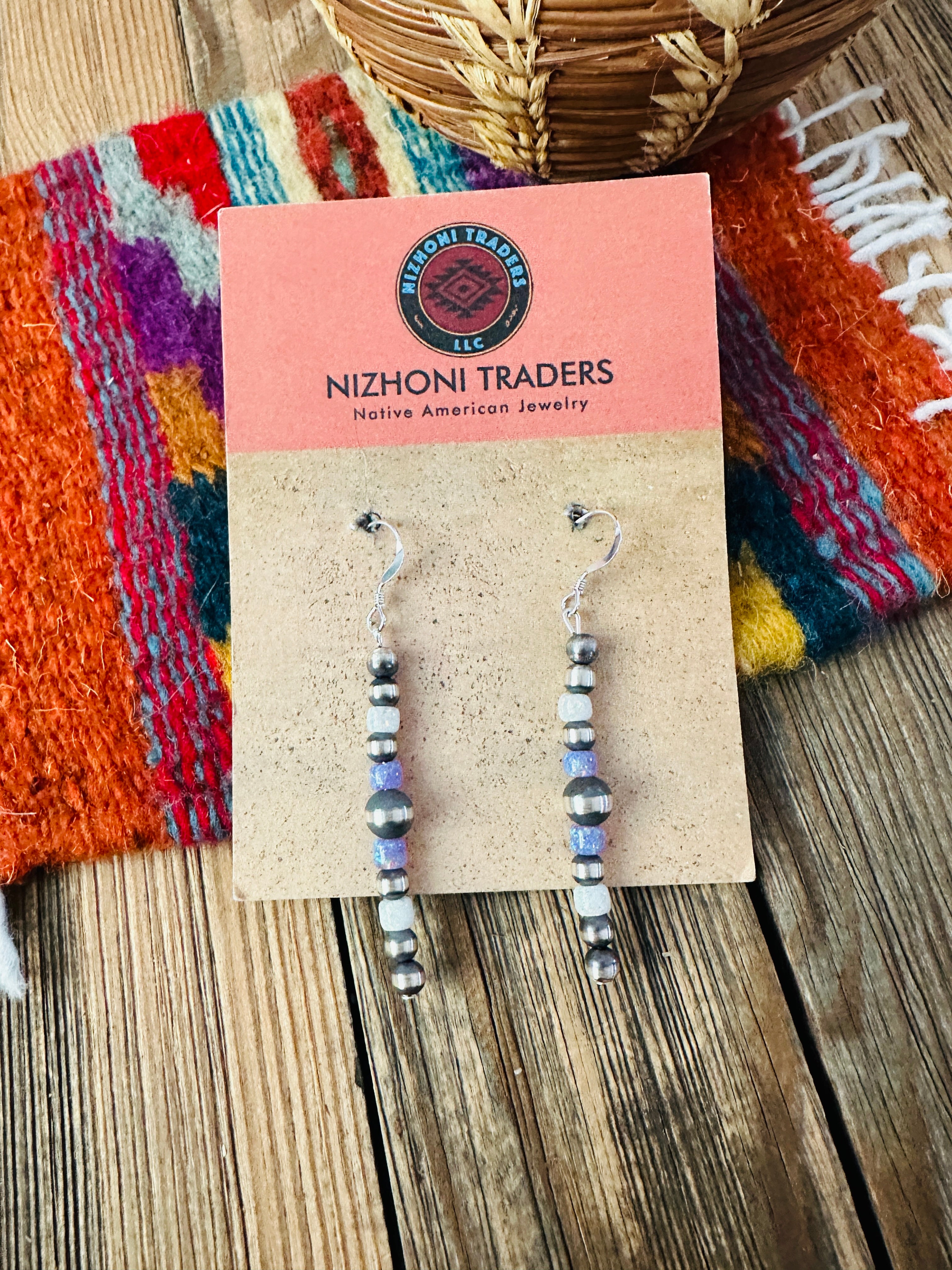 Handcrafted Opal & Sterling Silver Pearl Beaded Dangle Earrings