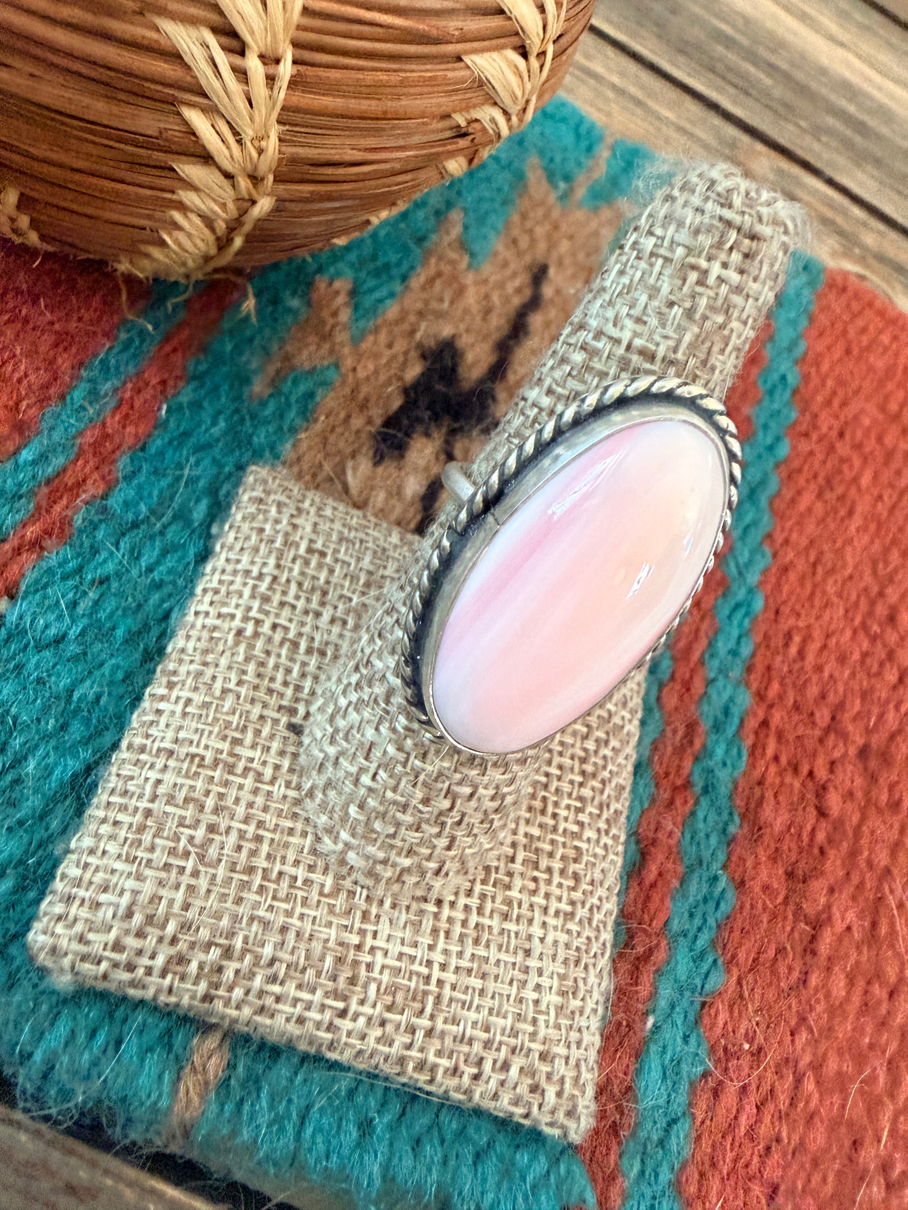 Handmade Sterling Silver & Queen Pink Conch Adjustable Ring