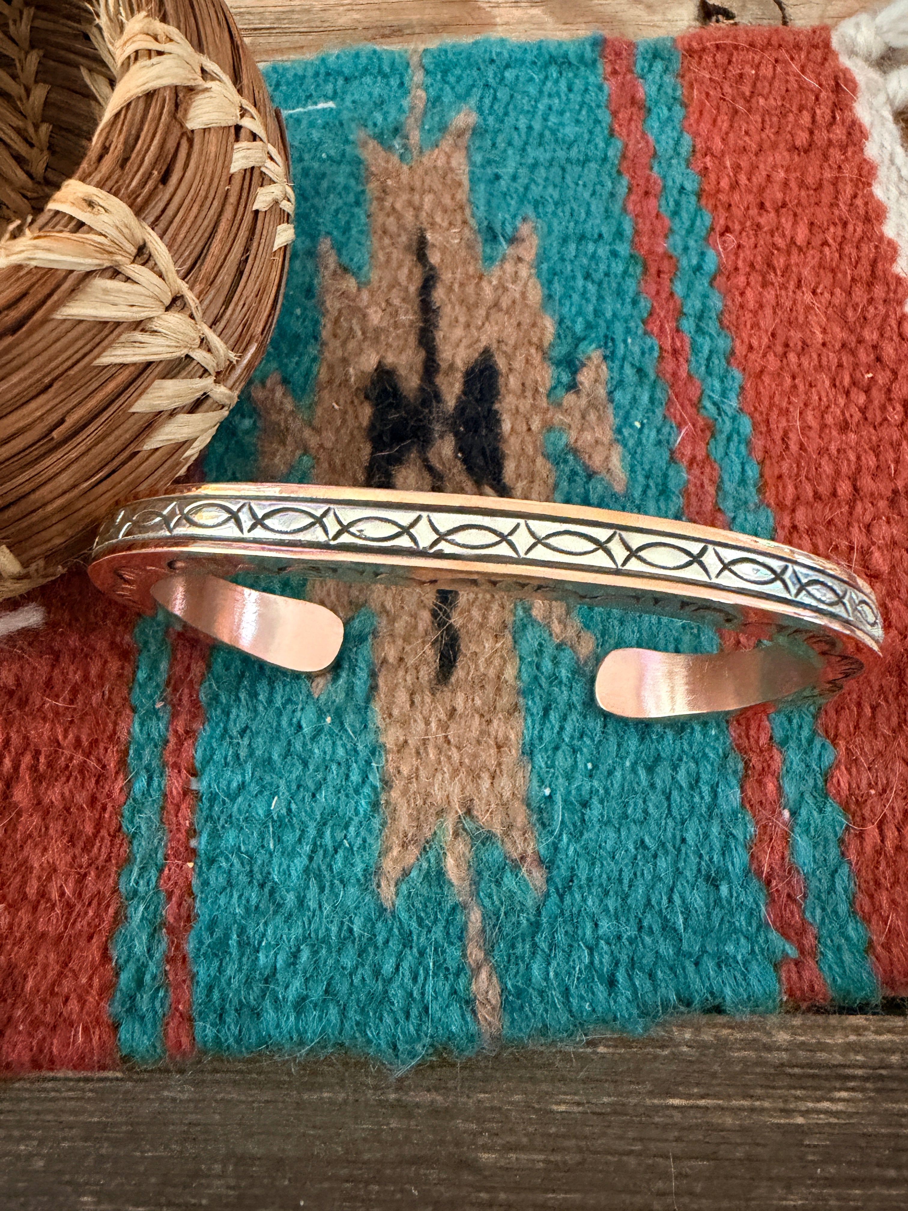 Handcrafted Copper & Sterling Silver Cuff Bracelet by Wylie Secatero