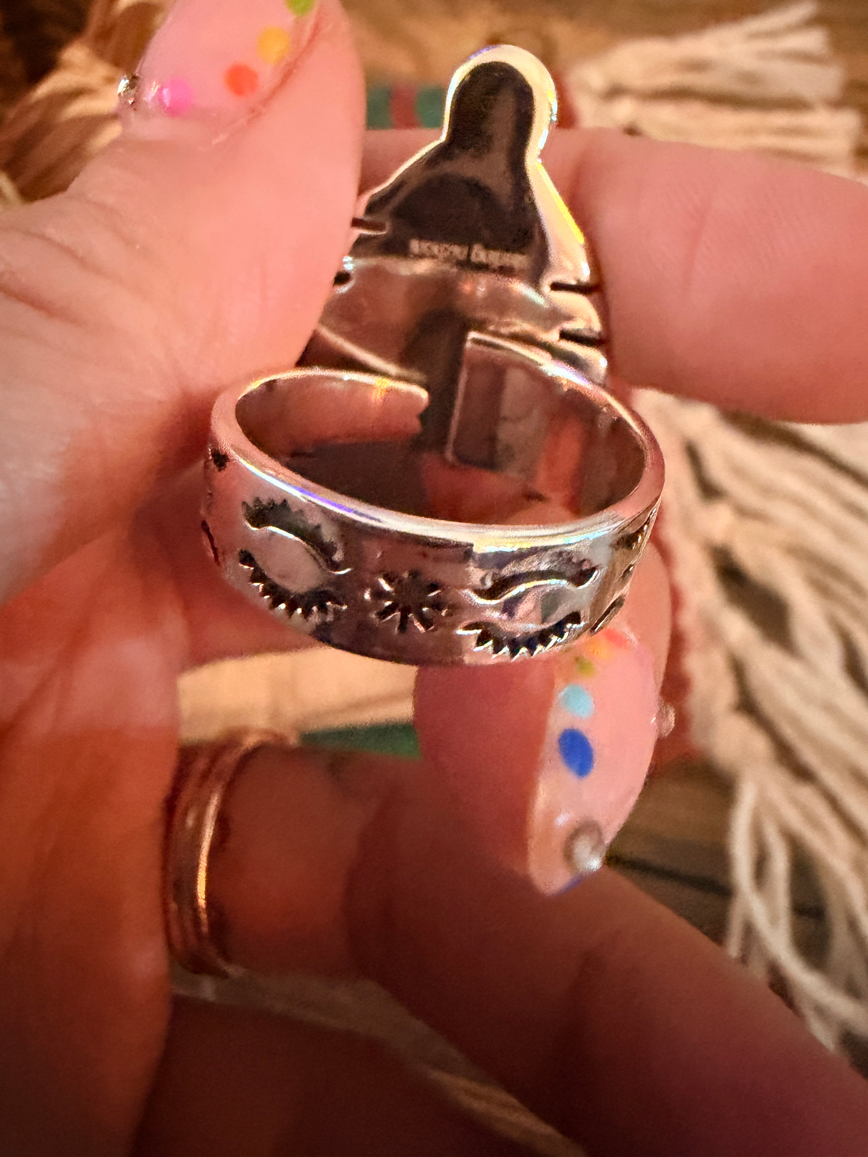 Handmade Sterling Silver Number 8 Turquoise Adjustable Ring Signed Nizhoni