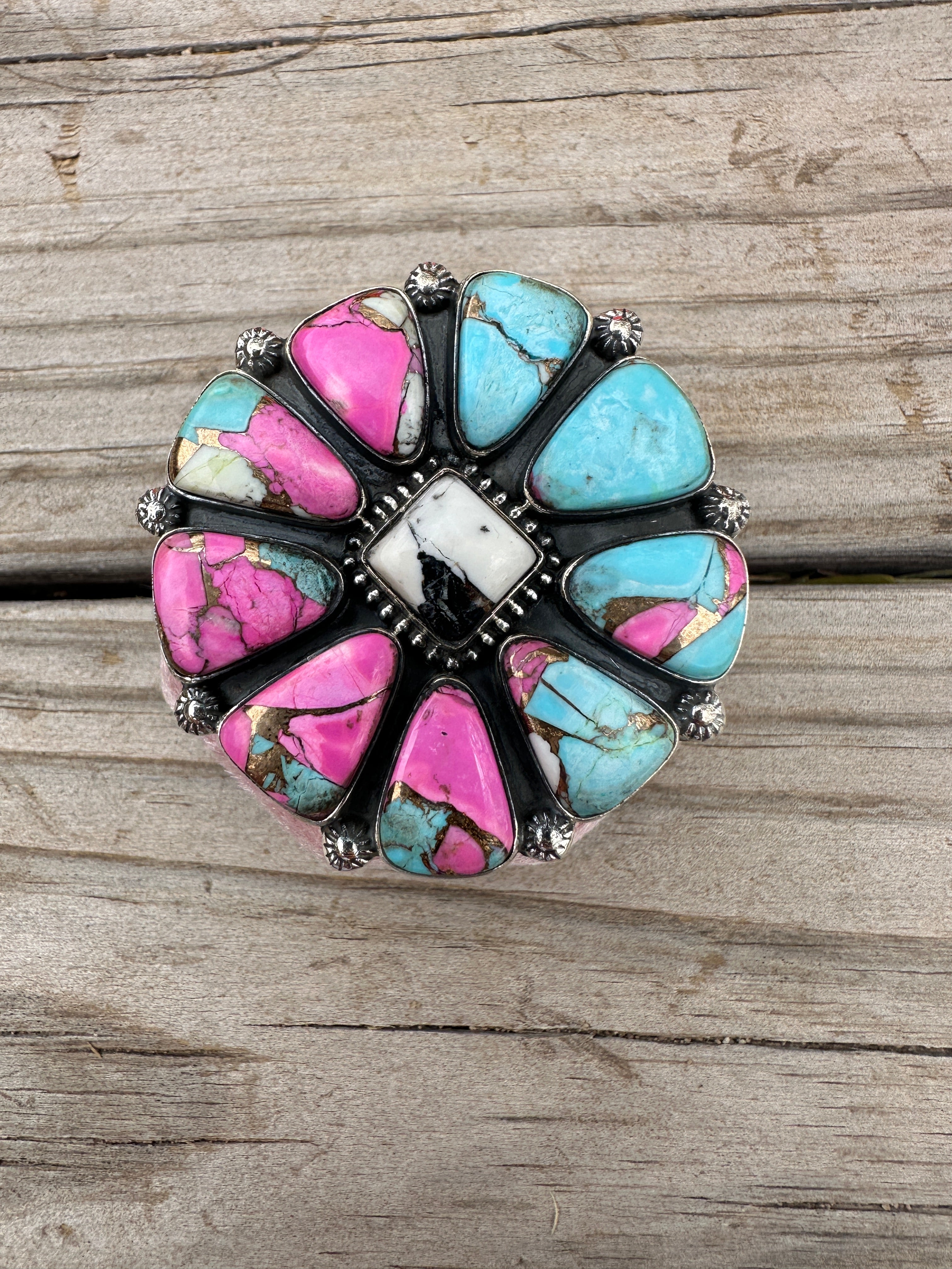 Handmade Cotton Candy Sterling Adjustable Cluster Statement Ring