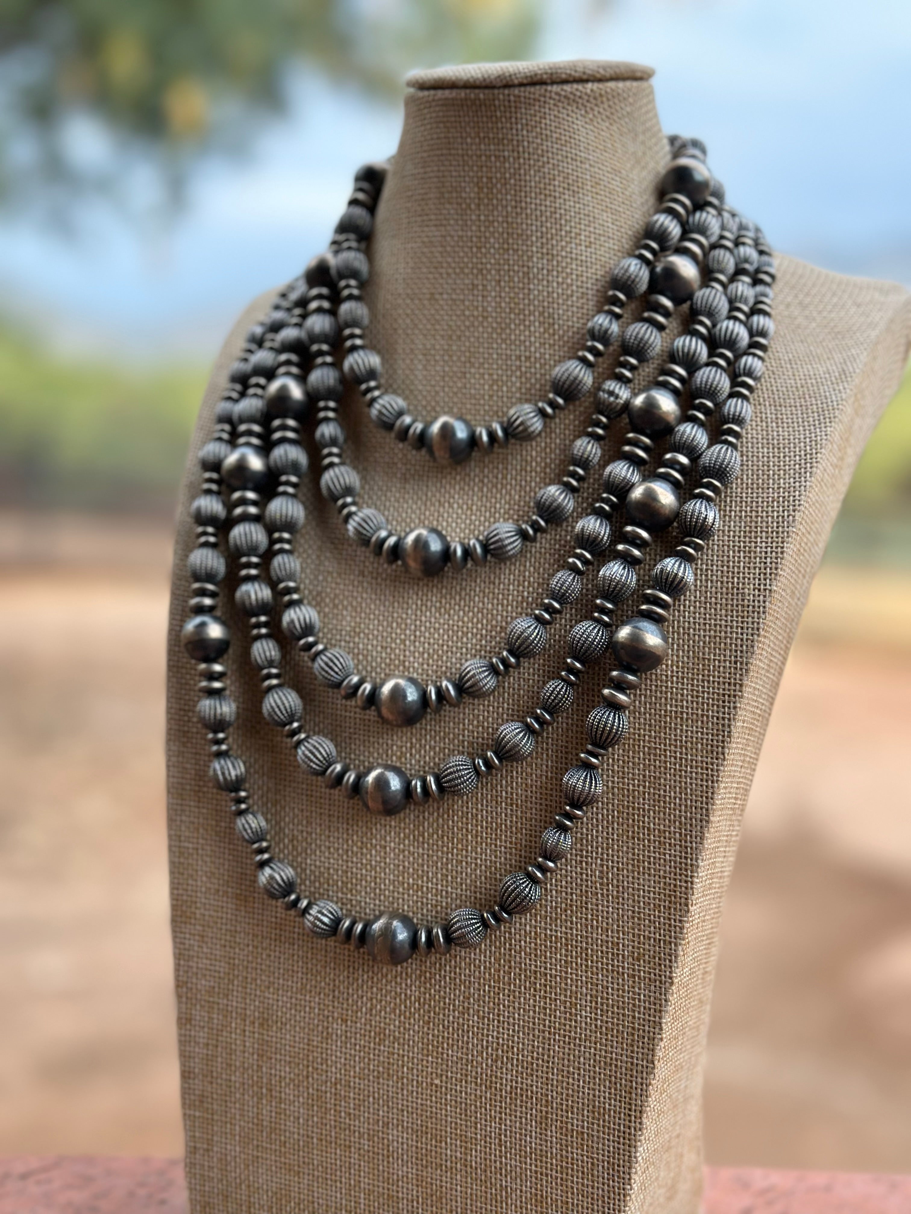 Handmade Sterling Silver Pearl Melon Style Beaded Necklace w/ 2 inch extender