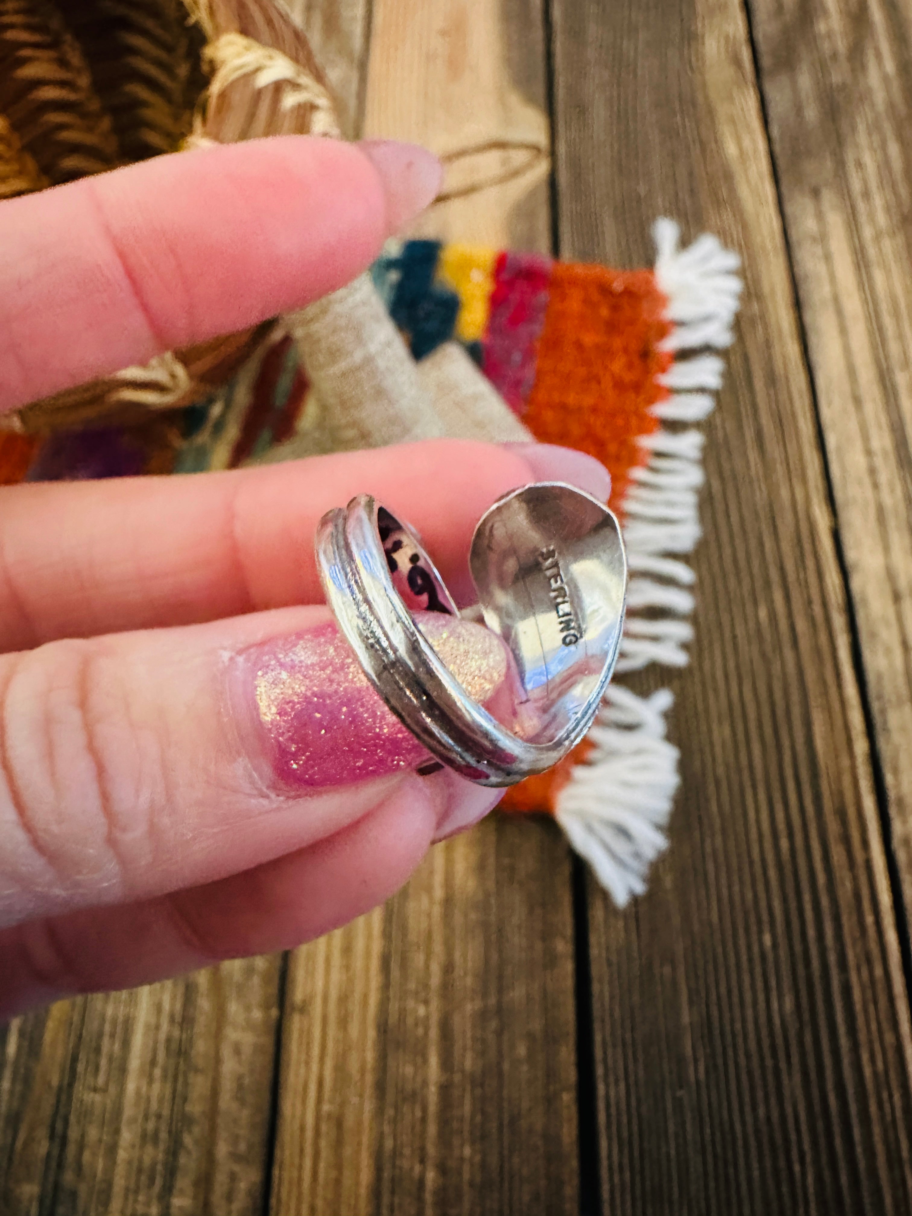 Handcrafted Turquoise & Sterling Silver Adjustable Feather Ring