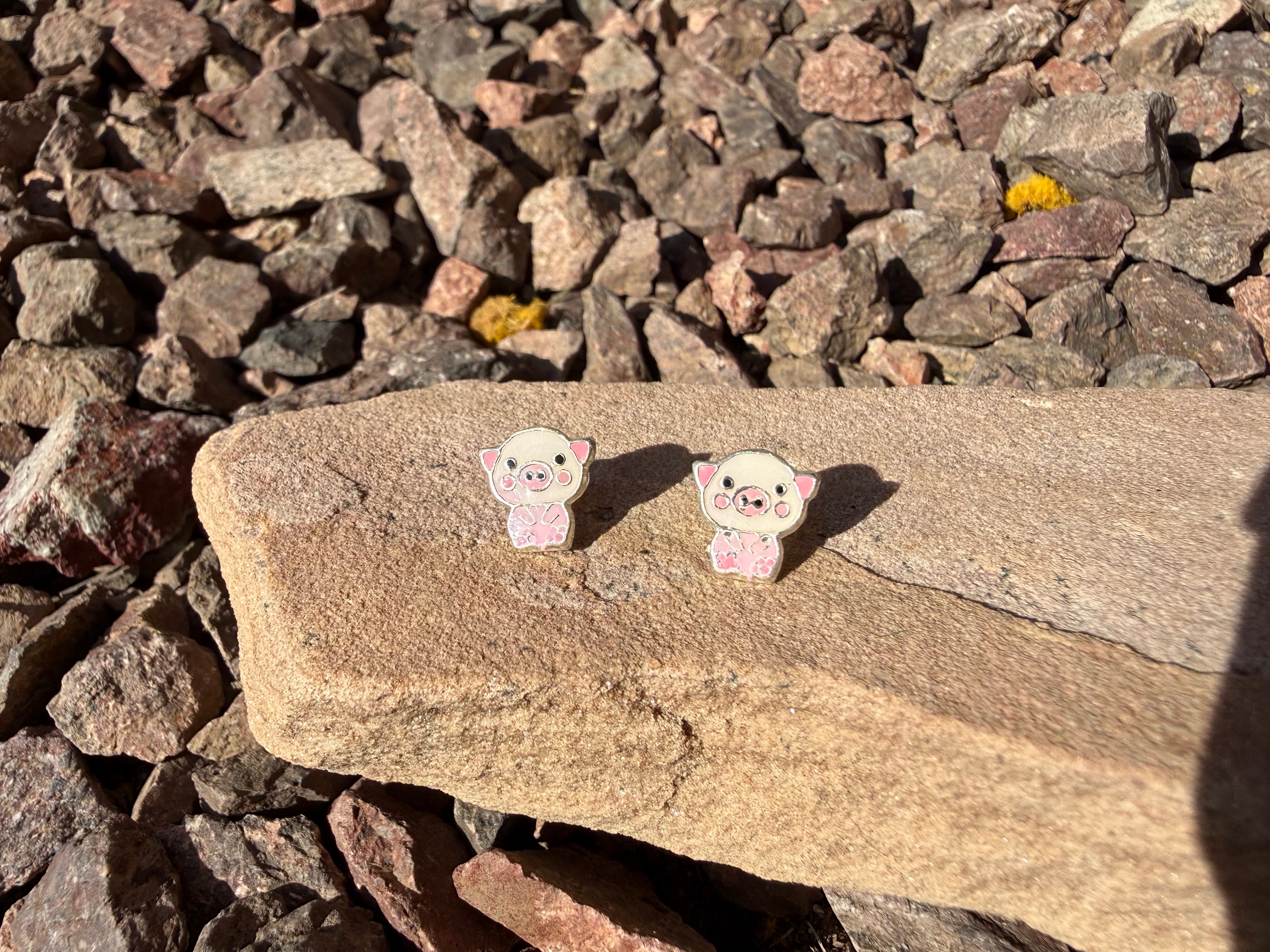 Pig Sterling Silver Stud Earrings