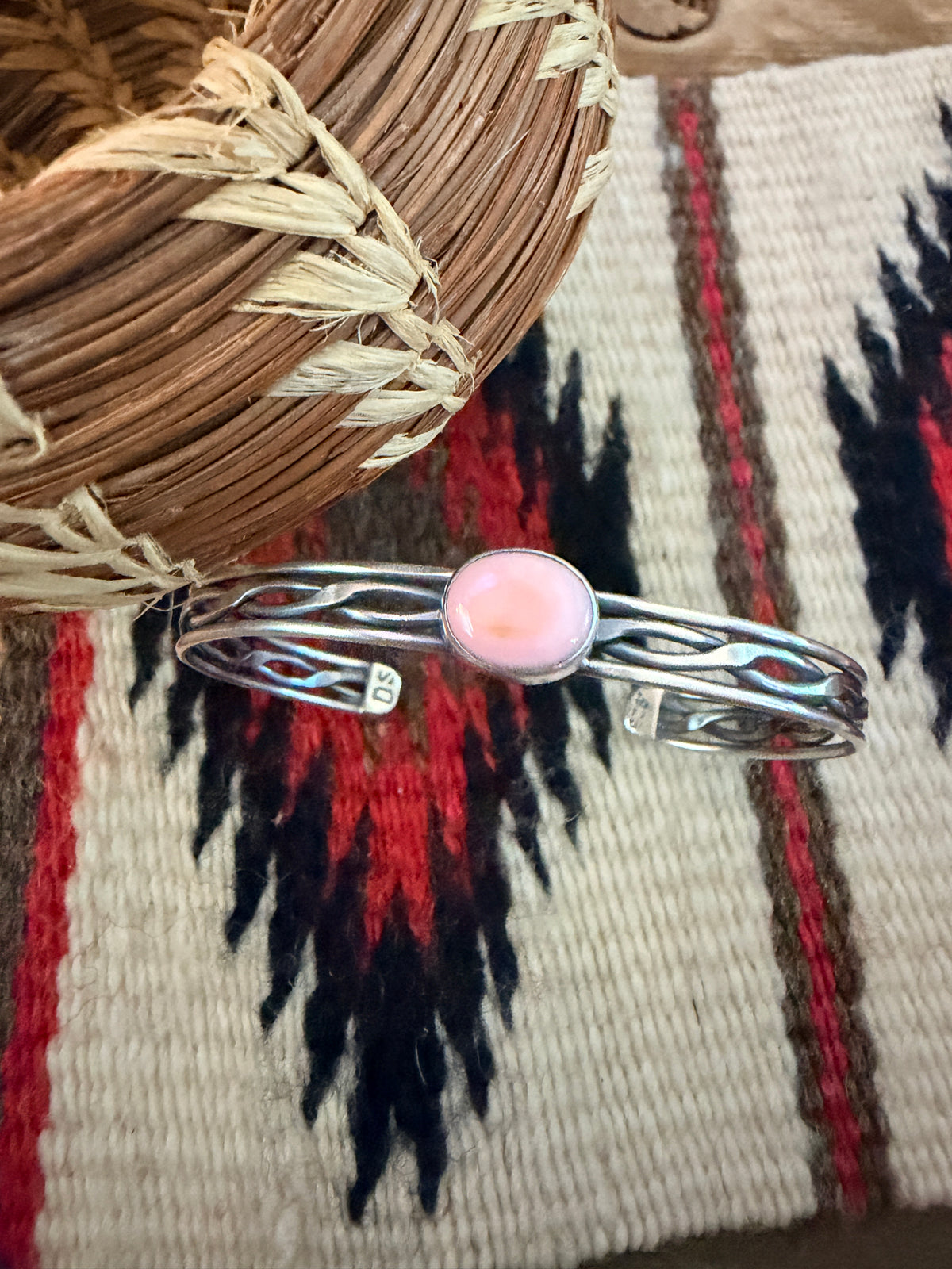 Handcrafted Queen Pink Conch & Sterling Silver Cuff Bracelet