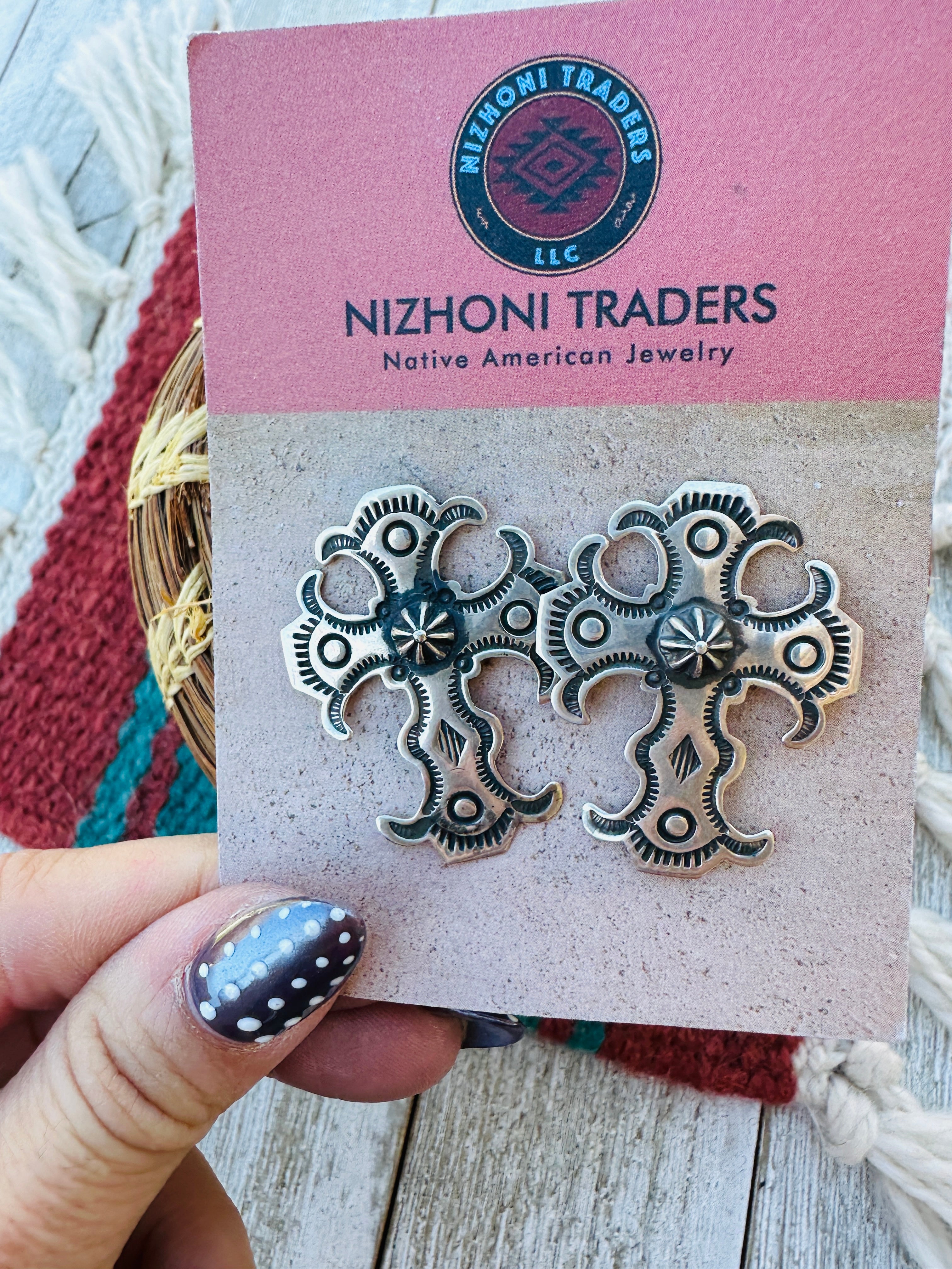 Handcrafted Sterling Silver Concho Cross Post Earrings by Happy Piasso