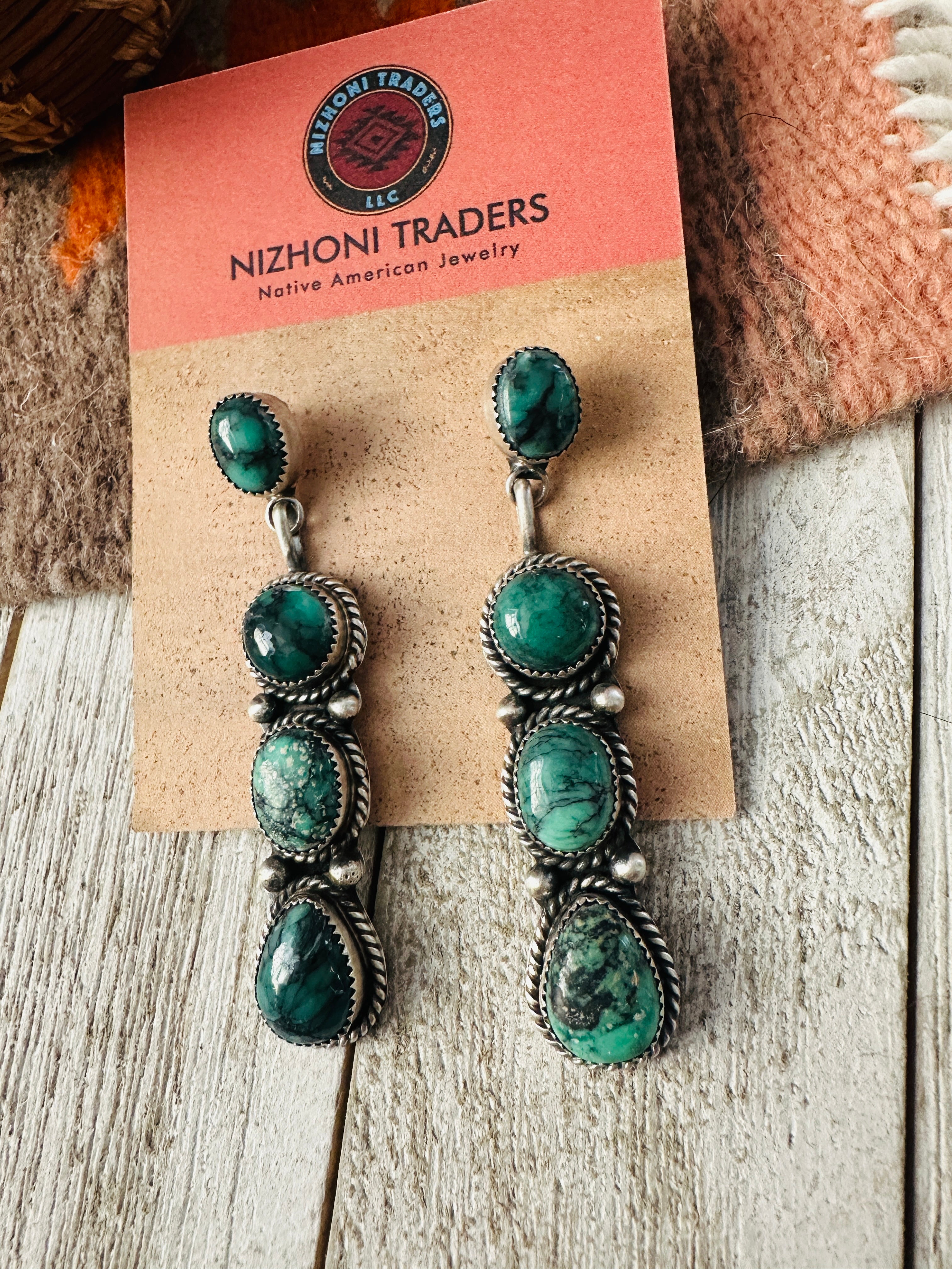 Navajo Variscite and Sterling Silver Dangle Earrings