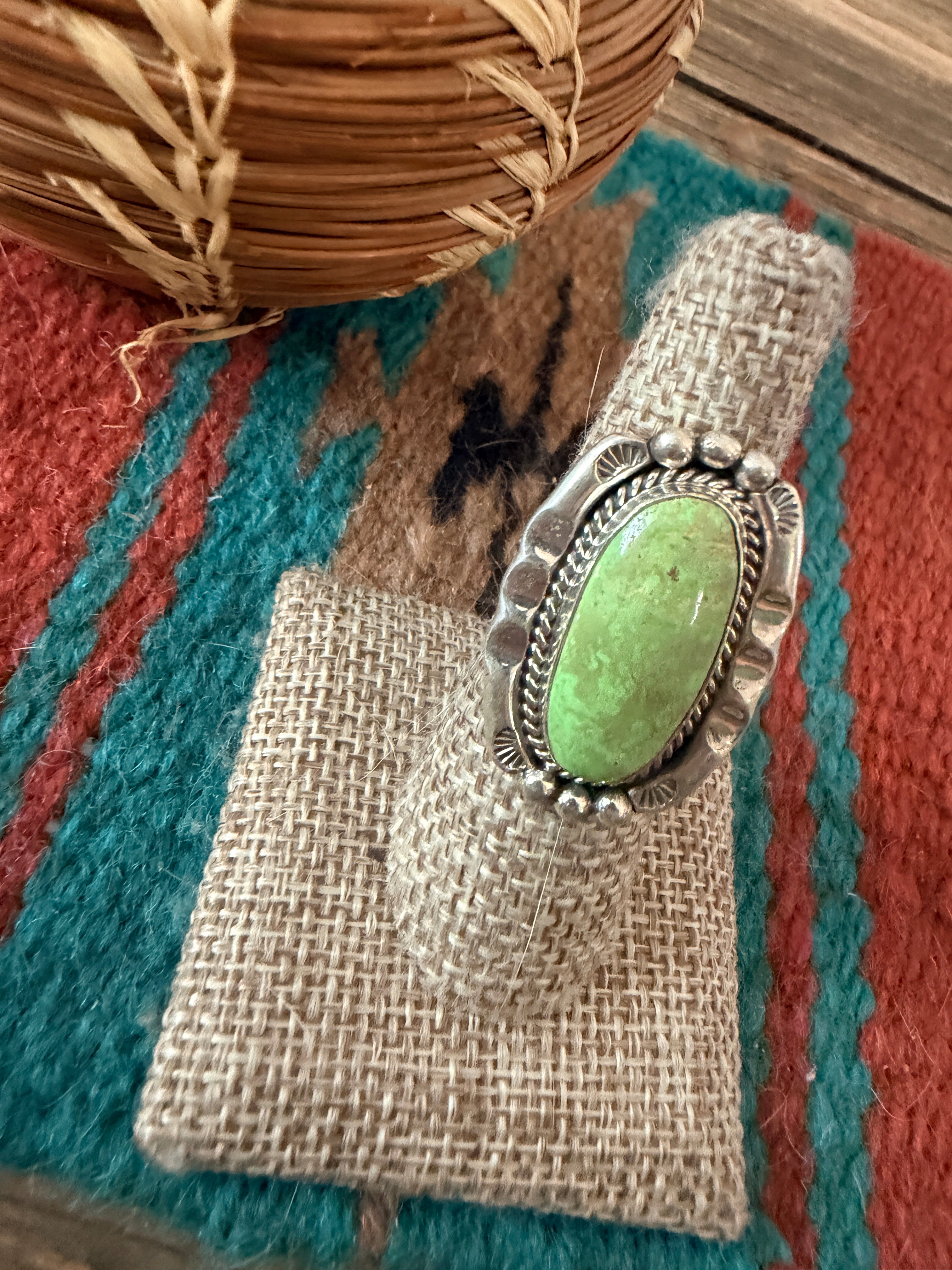 Handcrafted Green Turquoise & Sterling Silver Ring Size 6.75