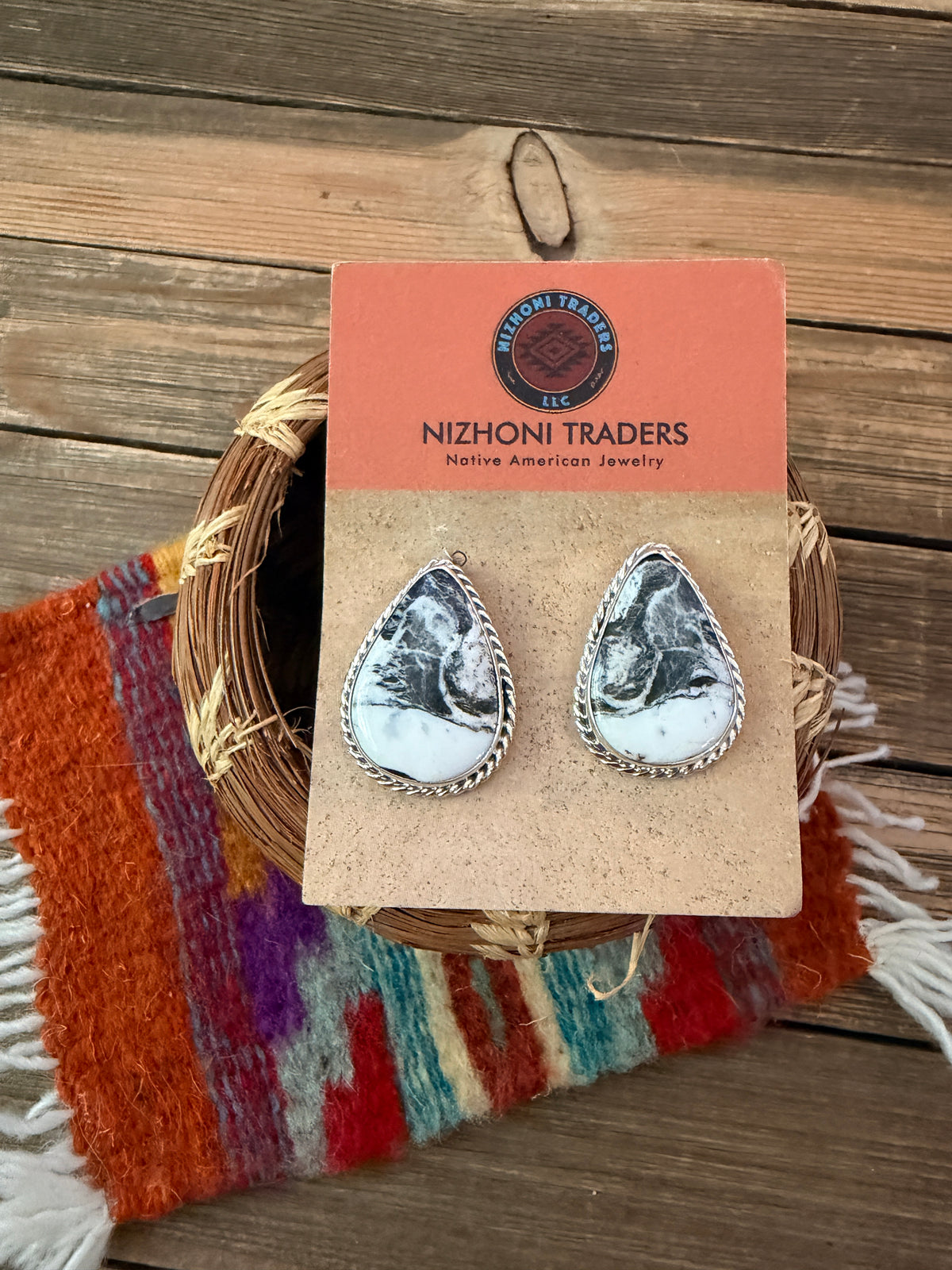 Handcrafted White Buffalo & Sterling Silver Post Earrings