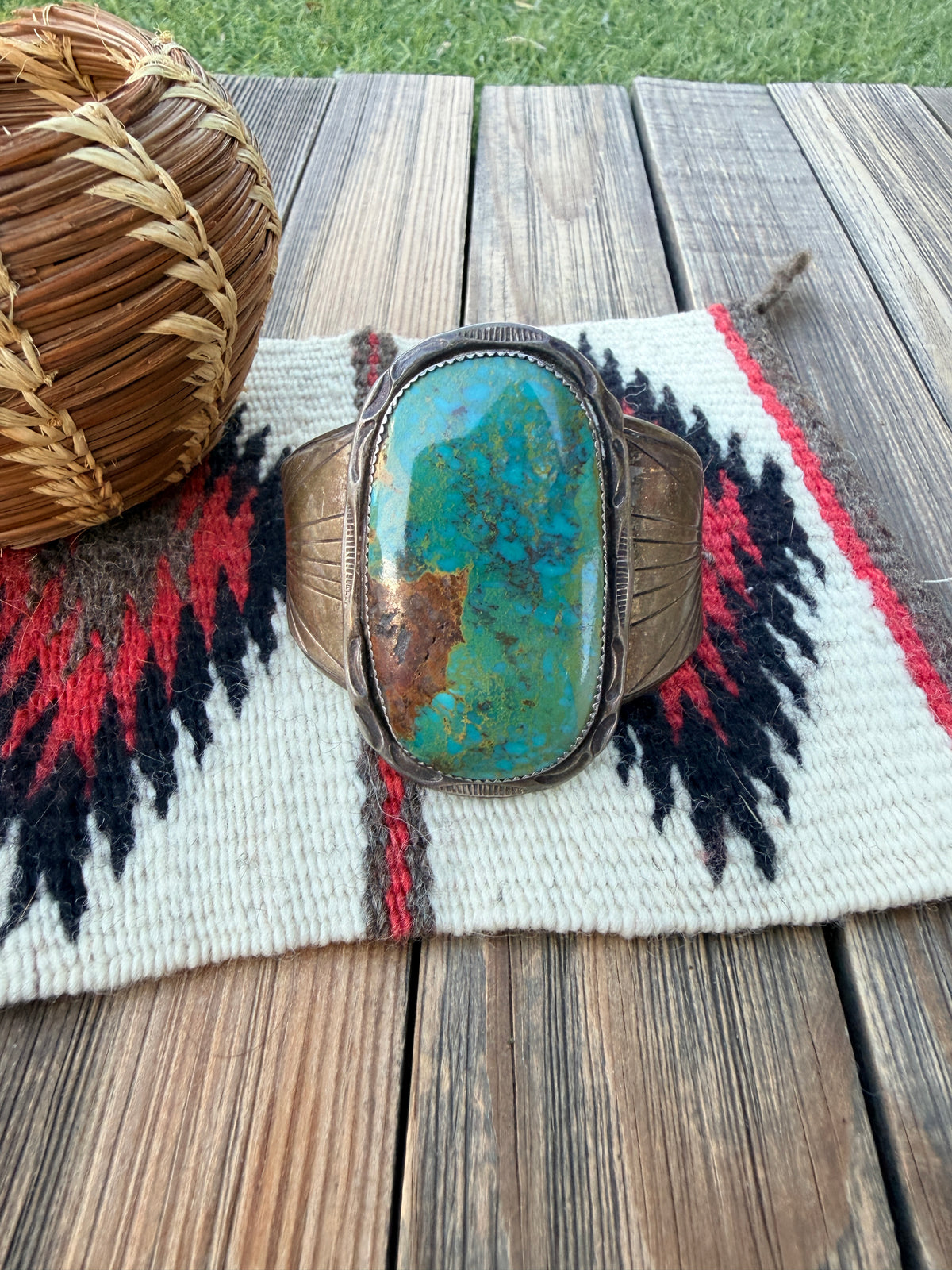 Handcrafted Old Pawn Sterling Silver & Turquoise Cuff Bracelet